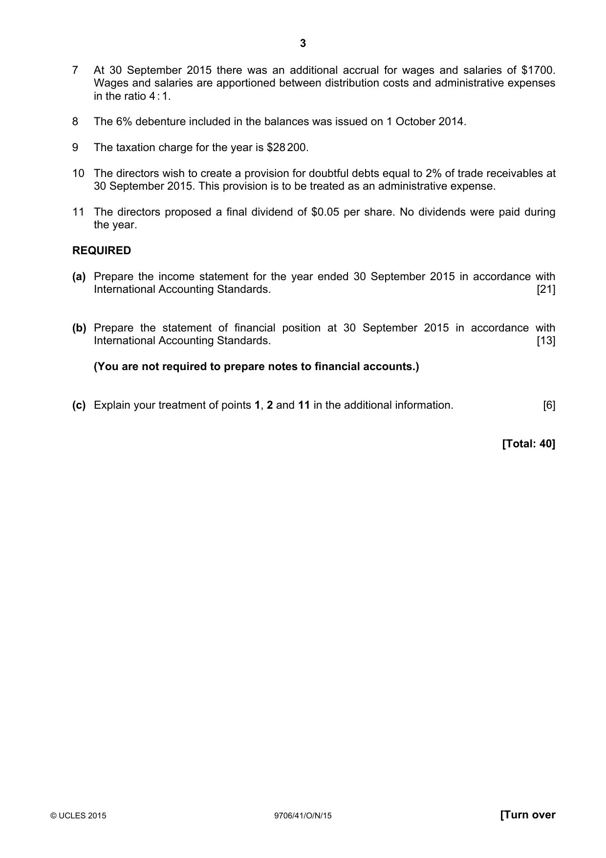 Cambridge A Level Accounting 9706 2015 Oct/Nov Paper 4 · Variant 1 question paper, page 3 of 8