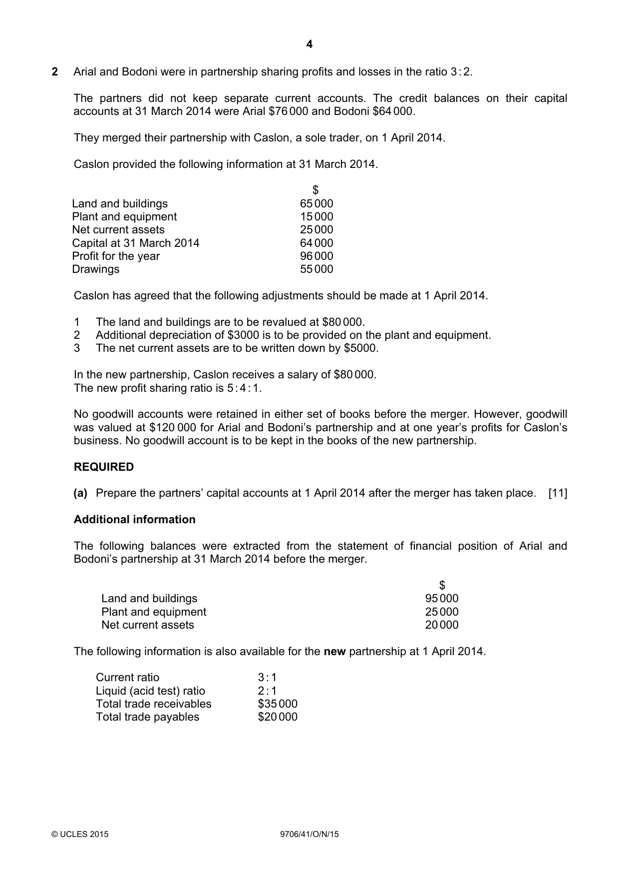 Cambridge A Level Accounting 9706 2015 Oct/Nov Paper 4 · Variant 1 question paper, page 4 of 8