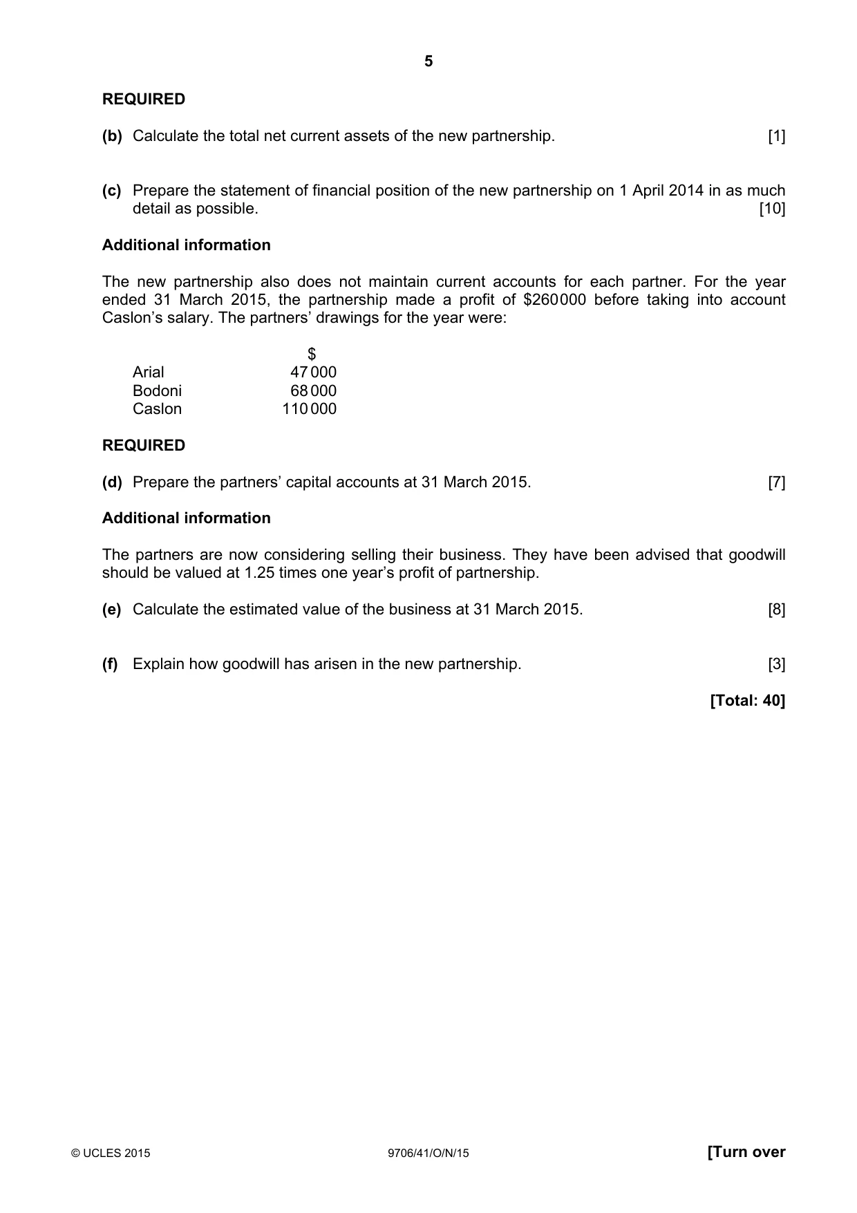 Cambridge A Level Accounting 9706 2015 Oct/Nov Paper 4 · Variant 1 question paper, page 5 of 8
