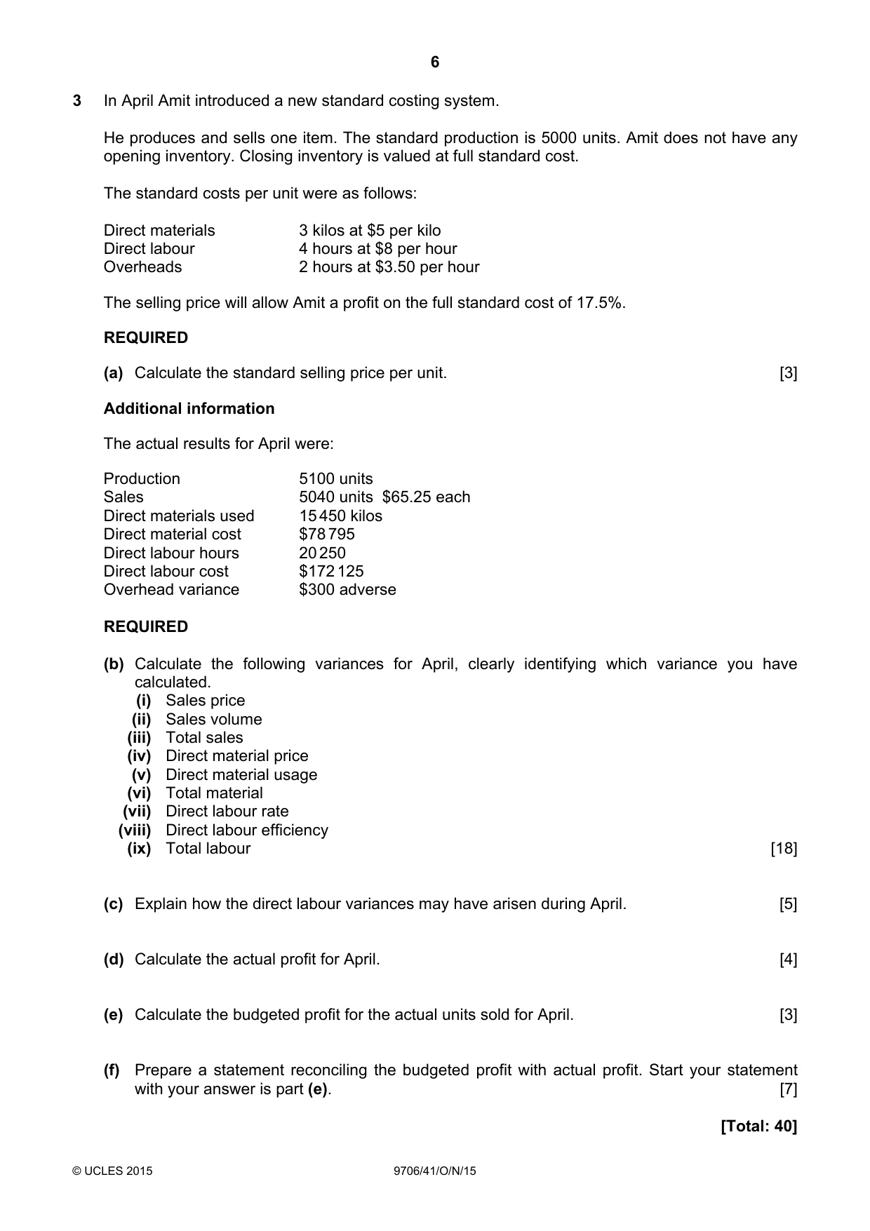 Cambridge A Level Accounting 9706 2015 Oct/Nov Paper 4 · Variant 1 question paper, page 6 of 8