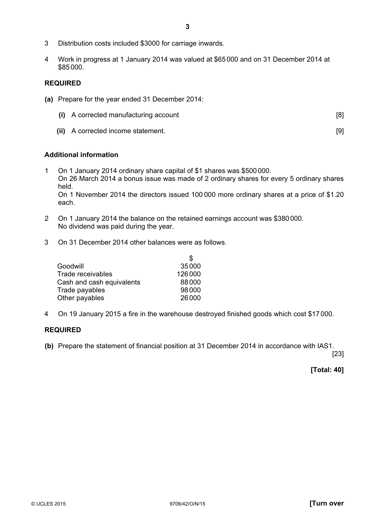 Cambridge A Level Accounting 9706 2015 Oct/Nov Paper 4 · Variant 2 question paper, page 3 of 8