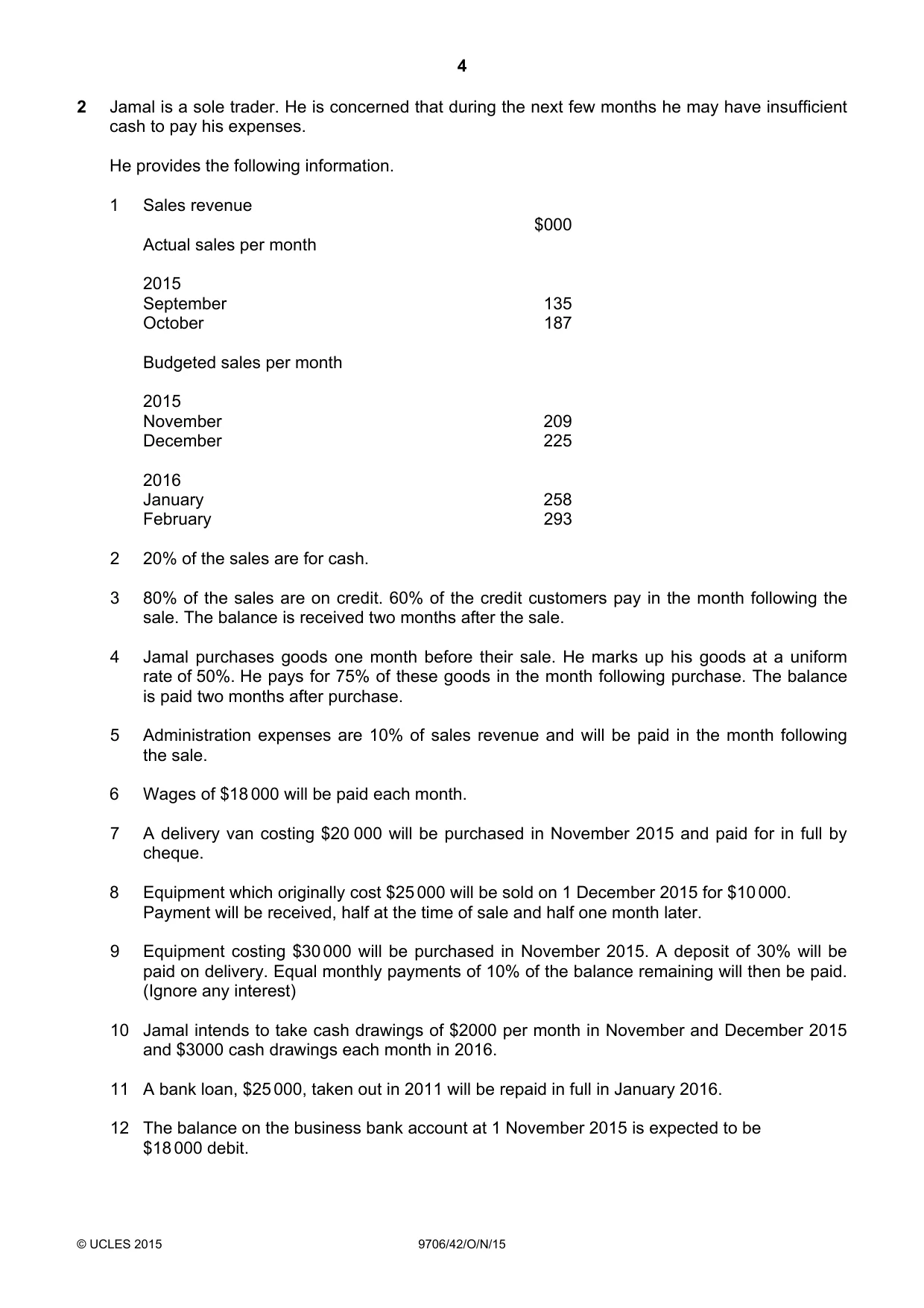 Cambridge A Level Accounting 9706 2015 Oct/Nov Paper 4 · Variant 2 question paper, page 4 of 8