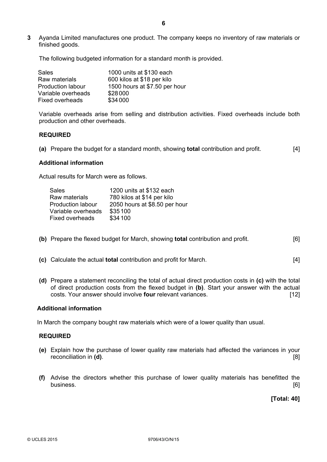 Cambridge A Level Accounting 9706 2015 Oct/Nov Paper 4 · Variant 3 question paper, page 6 of 8