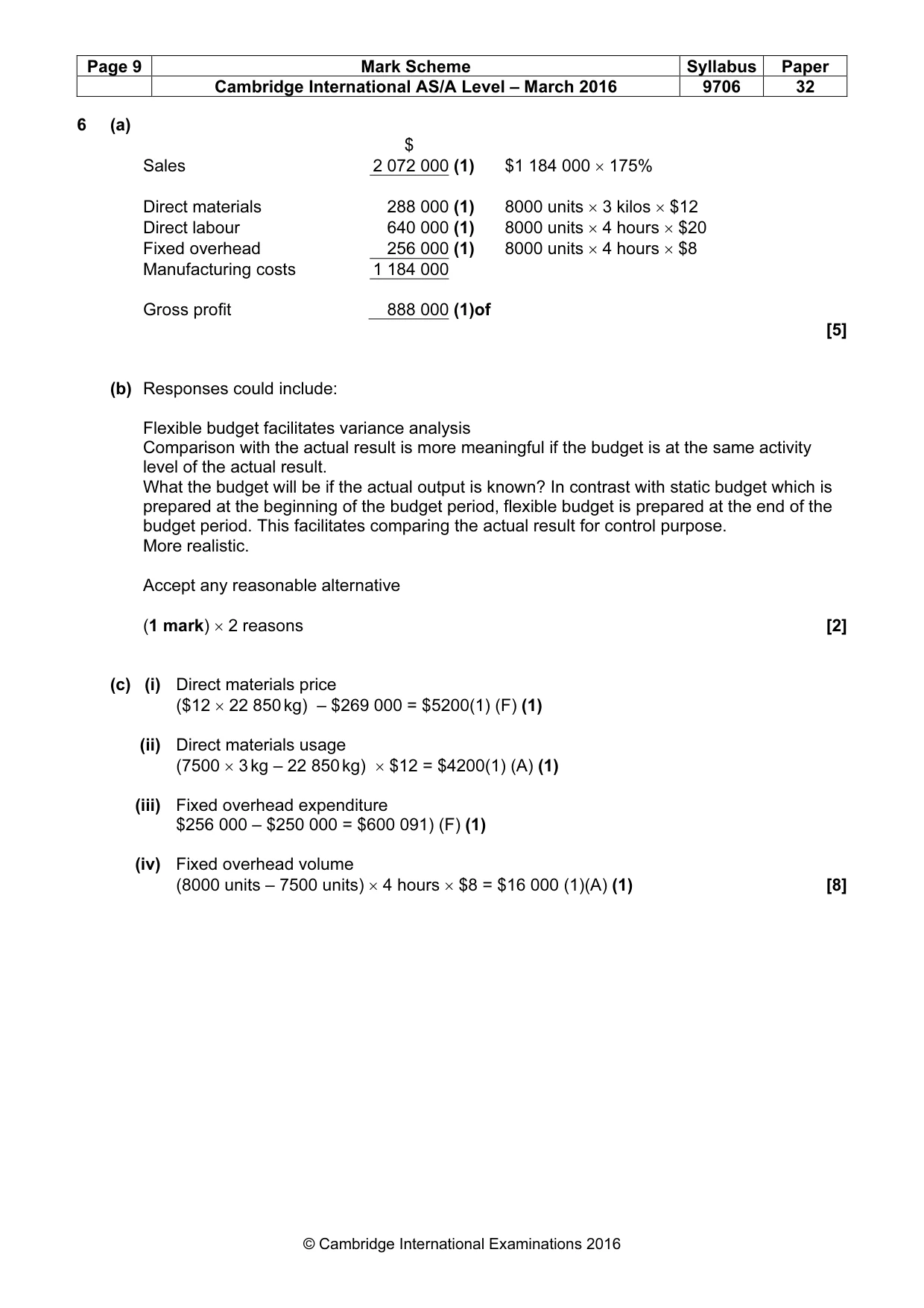 Mark scheme, page 9 of 10