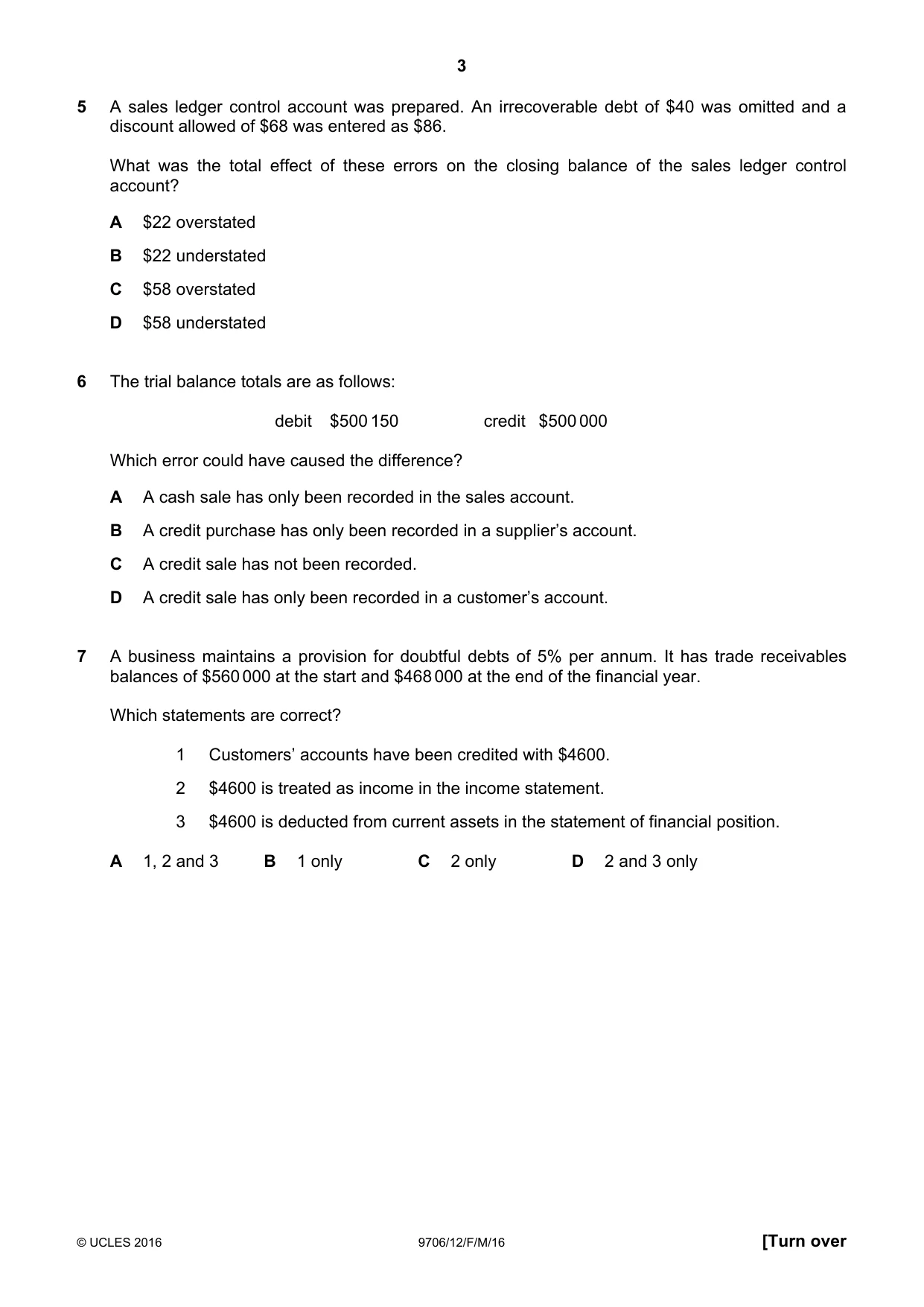 Cambridge A Level Accounting 9706 2016 Feb/March Paper 1 · Variant 2 question paper, page 3 of 12