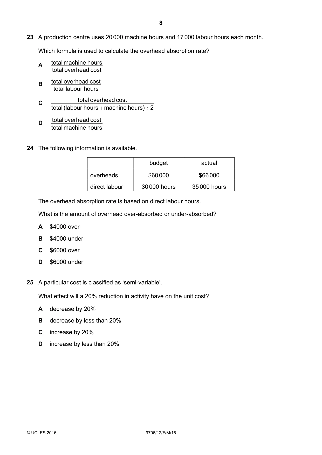 Cambridge A Level Accounting 9706 2016 Feb/March Paper 1 · Variant 2 question paper, page 8 of 12