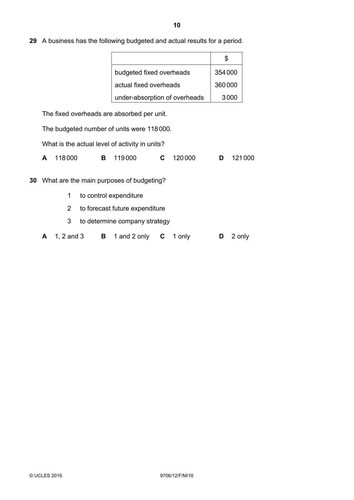 Cambridge A Level Accounting 9706 2016 Feb/March Paper 1 · Variant 2 question paper, page 10 of 12