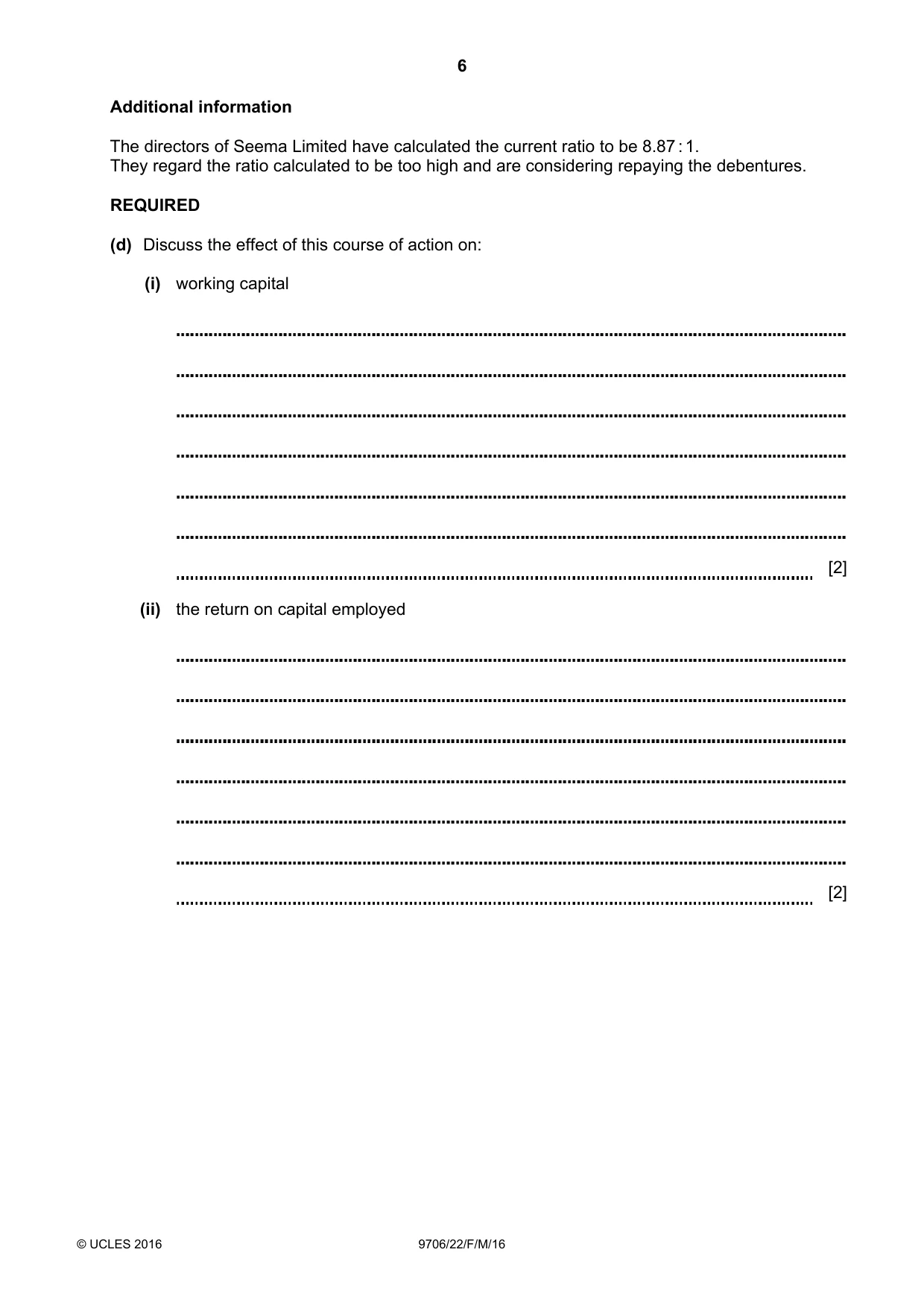 Cambridge A Level Accounting 9706 2016 Feb/March Paper 2 · Variant 2 question paper, page 6 of 20