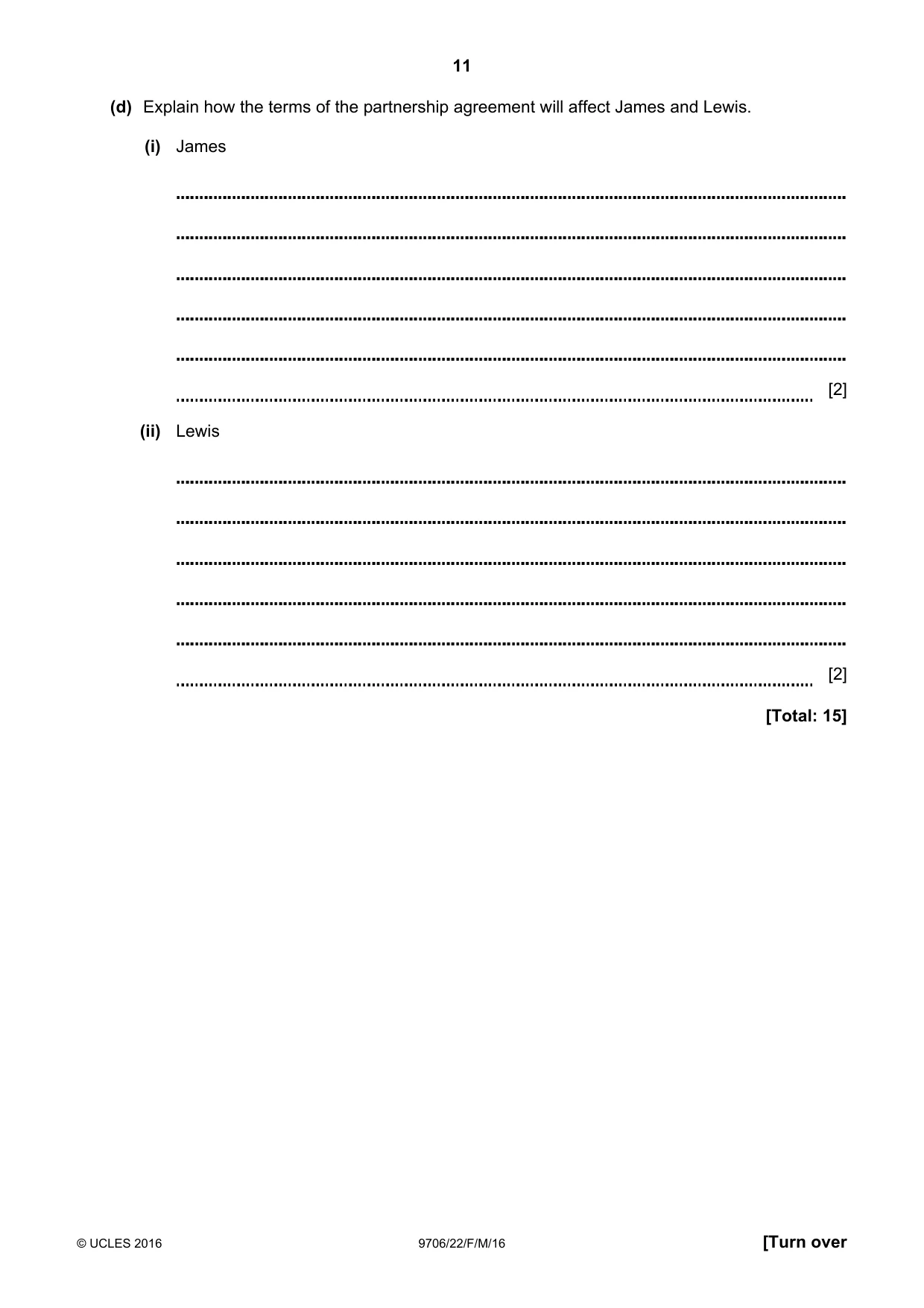 Cambridge A Level Accounting 9706 2016 Feb/March Paper 2 · Variant 2 question paper, page 11 of 20