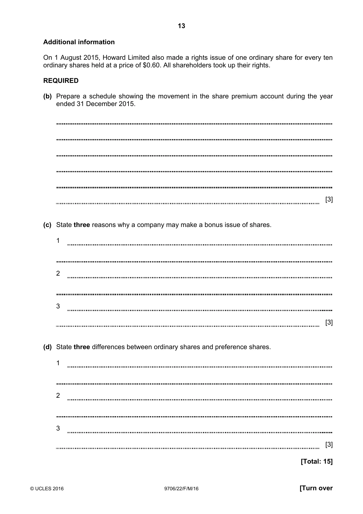 Cambridge A Level Accounting 9706 2016 Feb/March Paper 2 · Variant 2 question paper, page 13 of 20