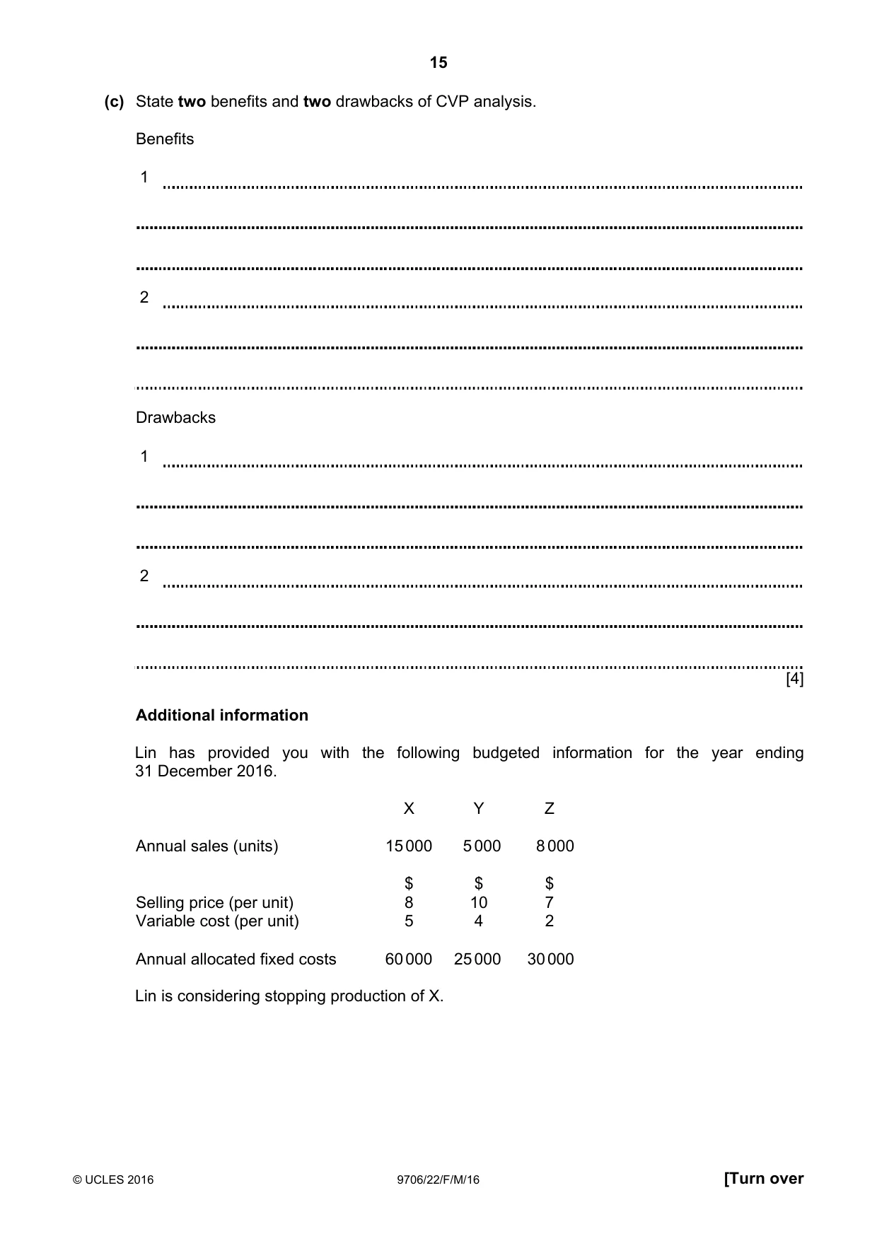 Cambridge A Level Accounting 9706 2016 Feb/March Paper 2 · Variant 2 question paper, page 15 of 20
