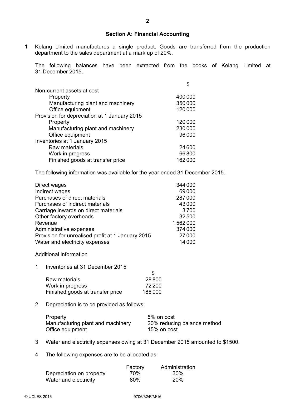 Cambridge A Level Accounting 9706 2016 Feb/March Paper 3 · Variant 2 question paper, page 2 of 12