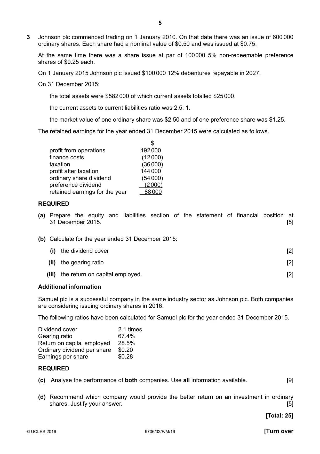 Cambridge A Level Accounting 9706 2016 Feb/March Paper 3 · Variant 2 question paper, page 5 of 12