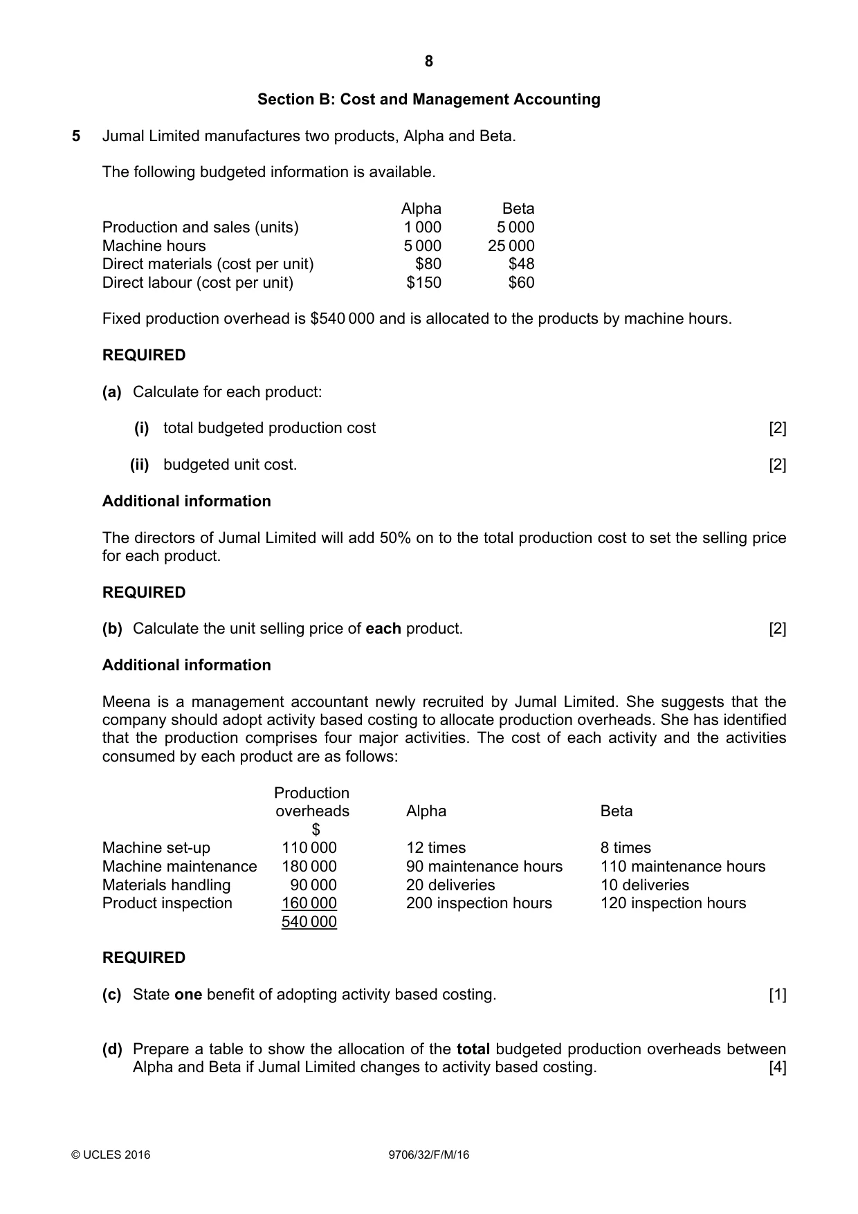 Cambridge A Level Accounting 9706 2016 Feb/March Paper 3 · Variant 2 question paper, page 8 of 12