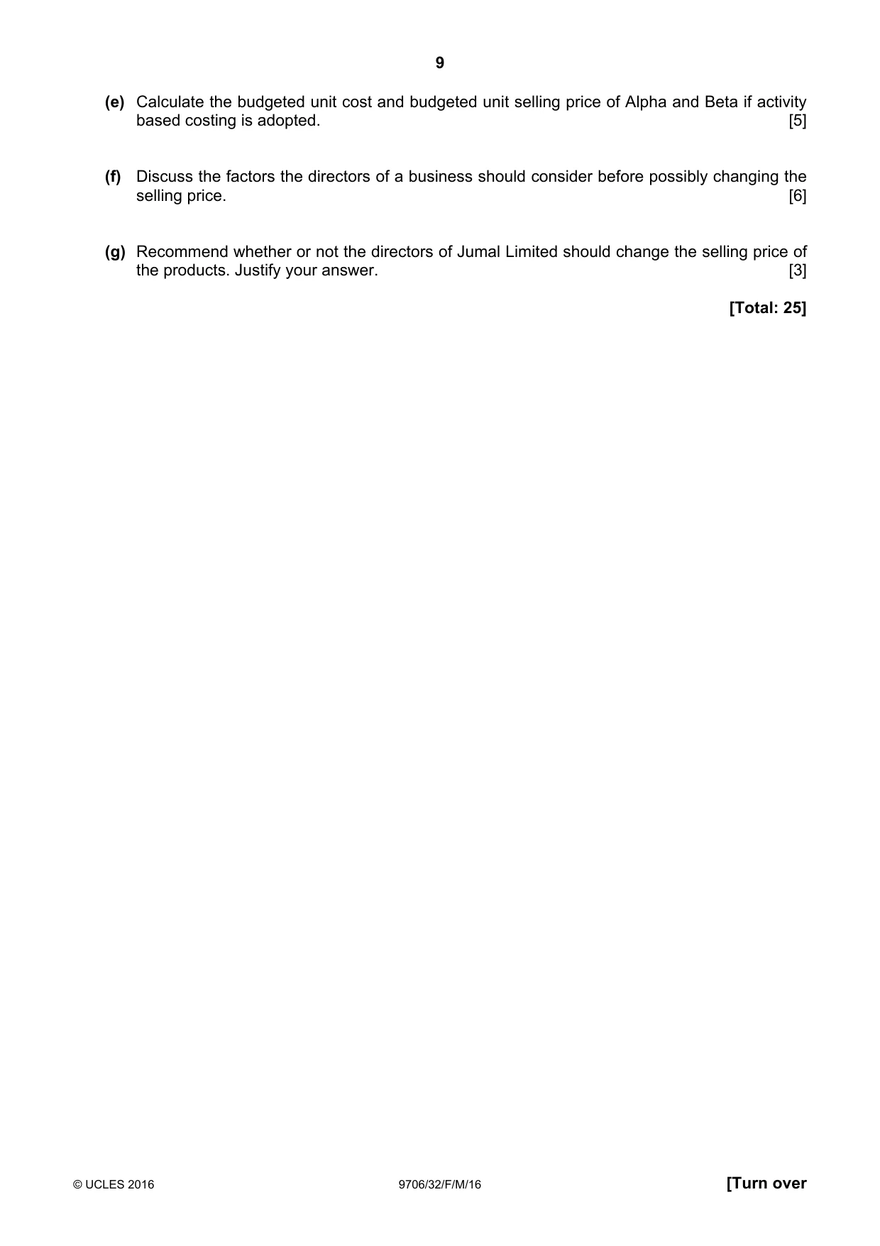 Cambridge A Level Accounting 9706 2016 Feb/March Paper 3 · Variant 2 question paper, page 9 of 12