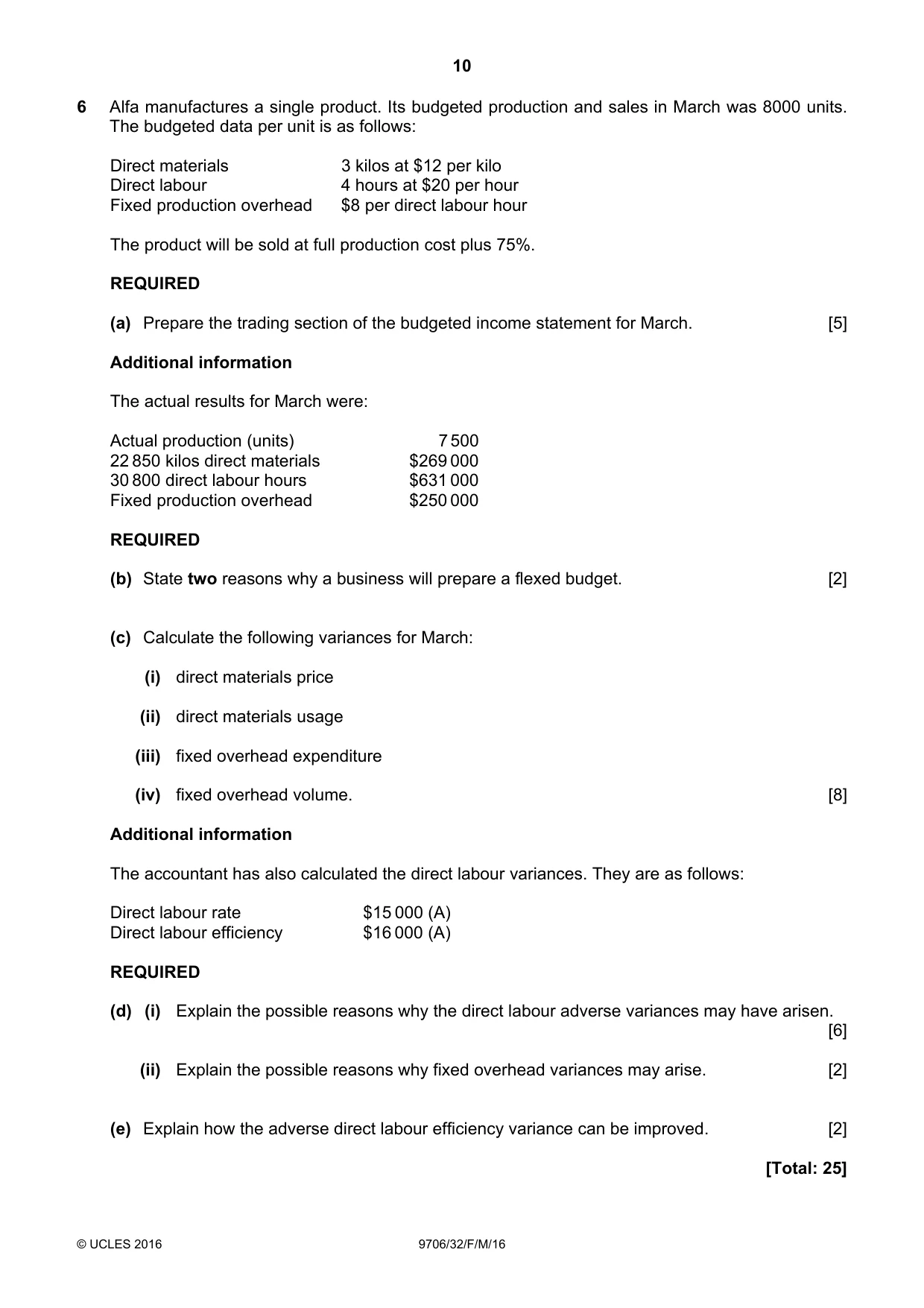 Cambridge A Level Accounting 9706 2016 Feb/March Paper 3 · Variant 2 question paper, page 10 of 12