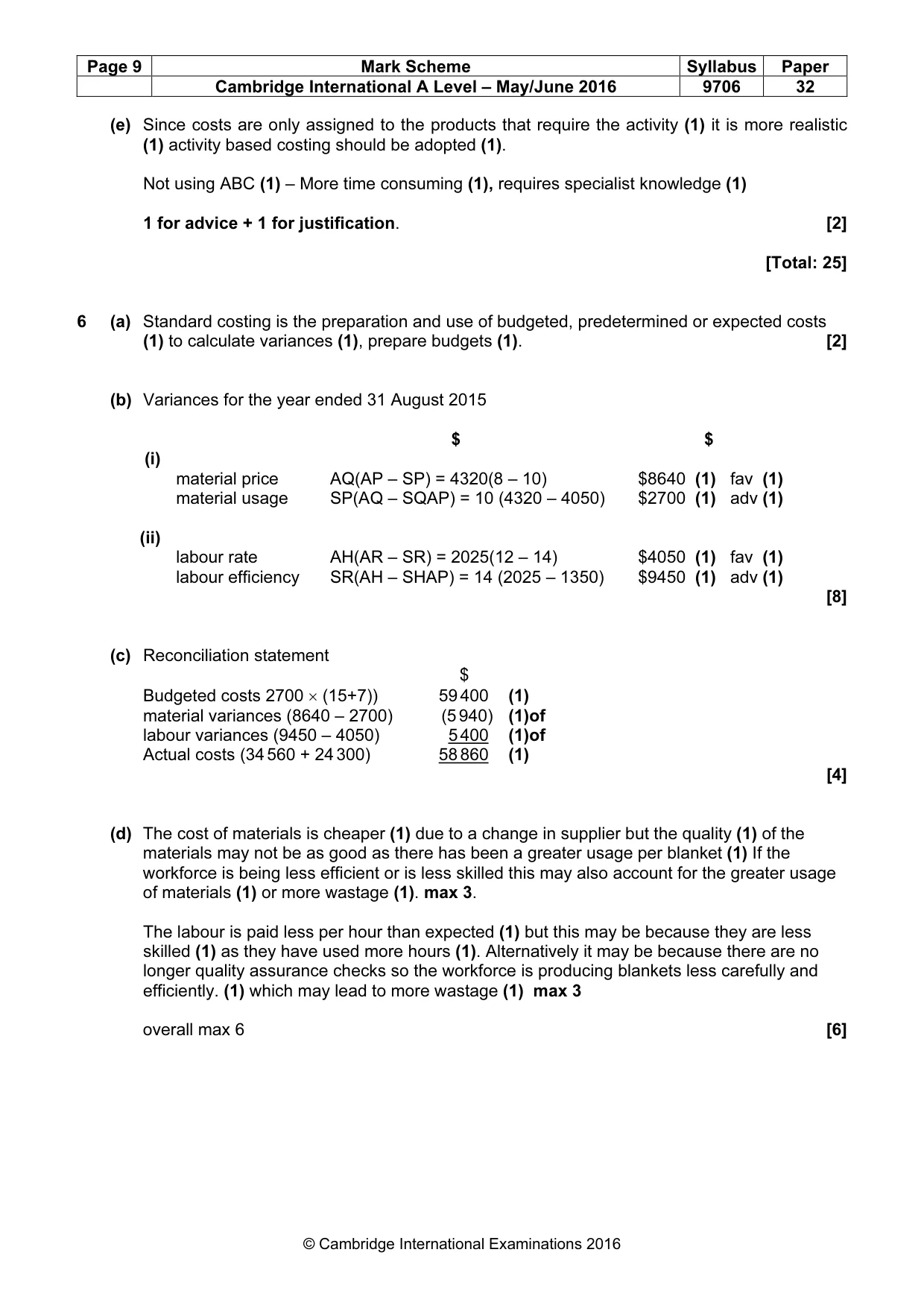 Mark scheme, page 9 of 10