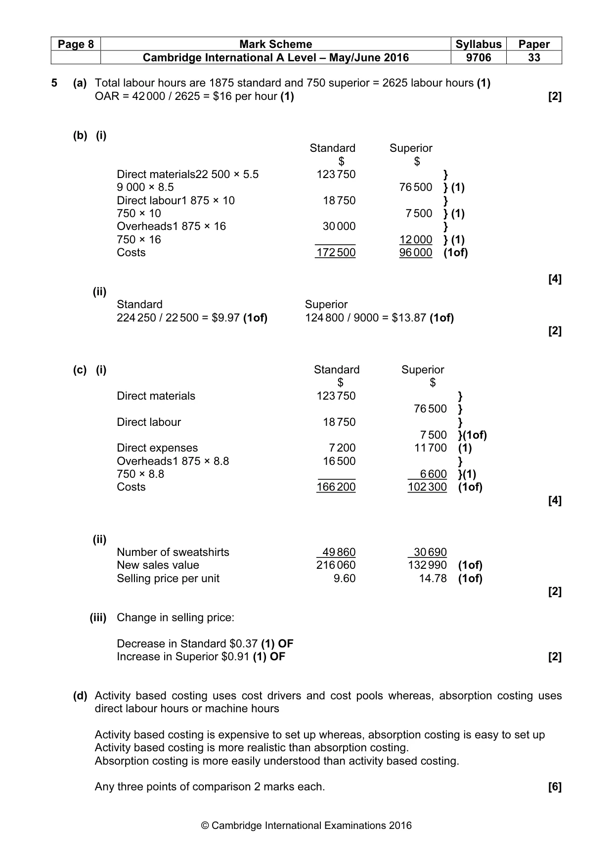 Mark scheme, page 8 of 9