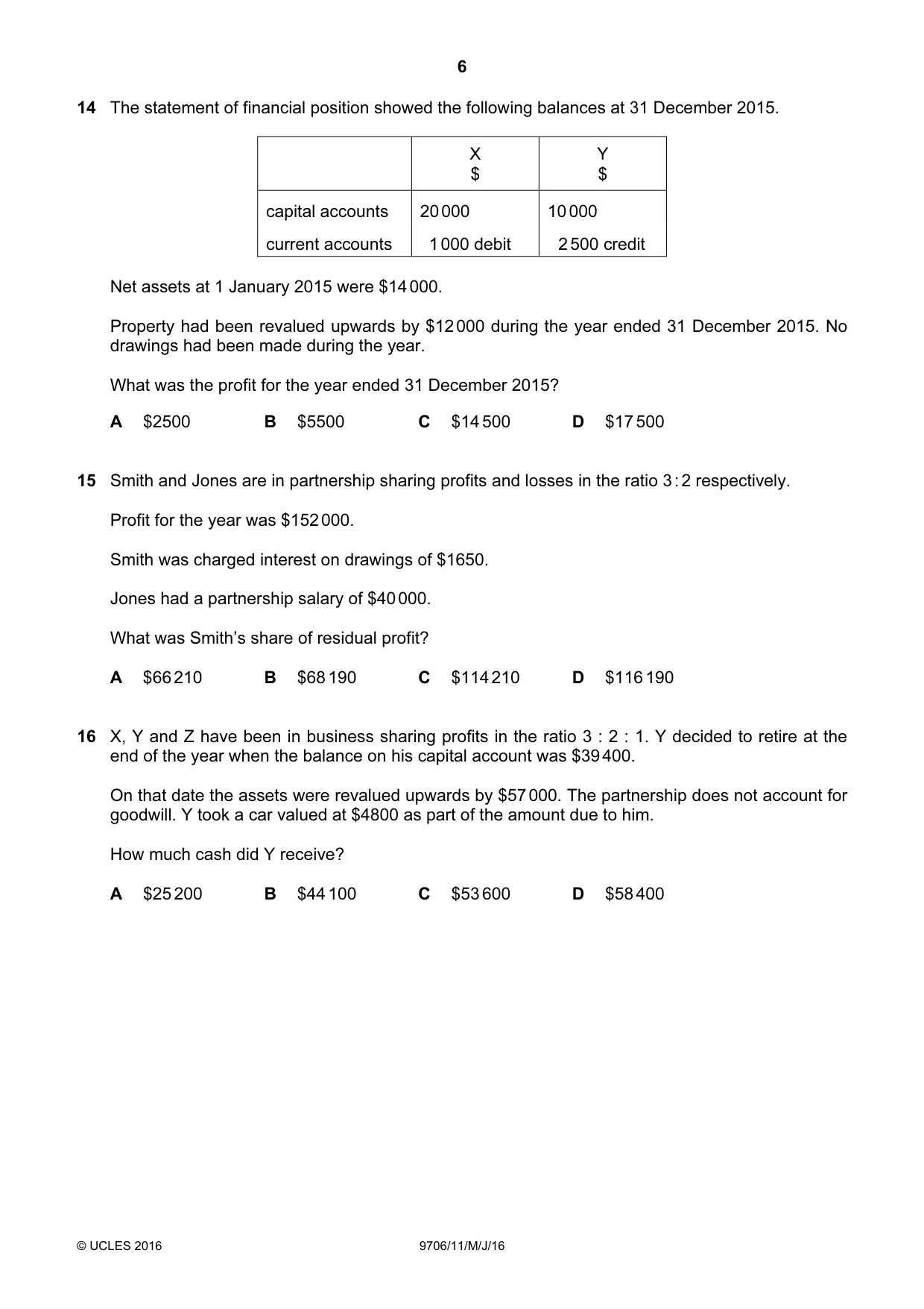 Cambridge A Level Accounting 9706 2016 May/June Paper 1 · Variant 1 question paper, page 6 of 12