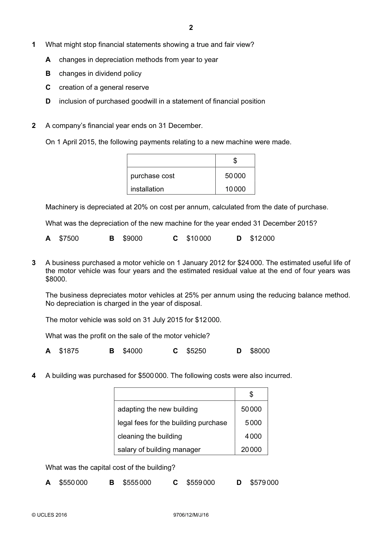 Cambridge A Level Accounting 9706 2016 May/June Paper 1 · Variant 2 question paper, page 2 of 12