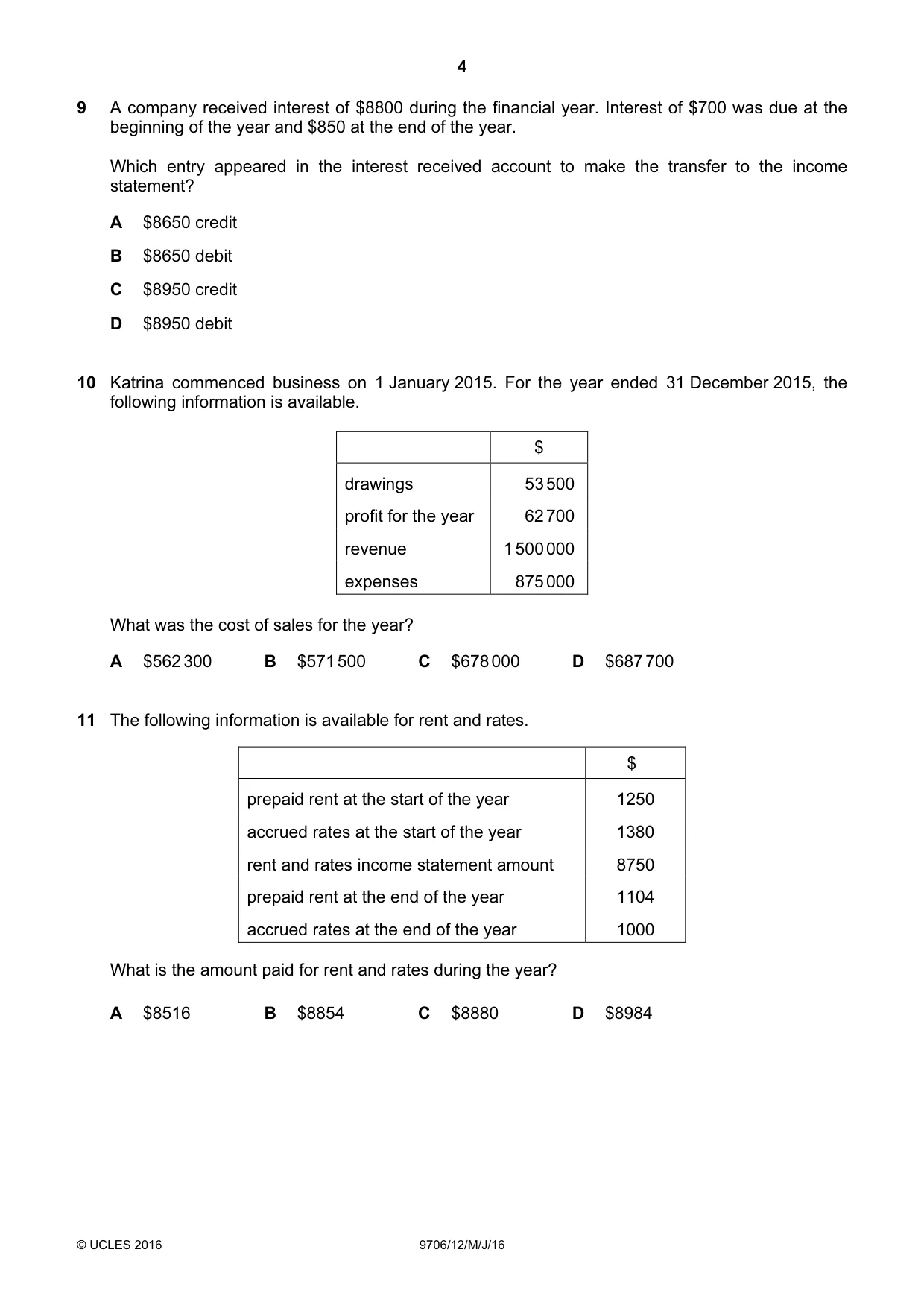 Cambridge A Level Accounting 9706 2016 May/June Paper 1 · Variant 2 question paper, page 4 of 12