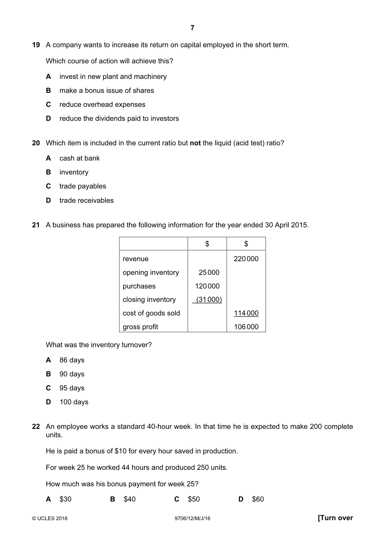 Cambridge A Level Accounting 9706 2016 May/June Paper 1 · Variant 2 question paper, page 7 of 12
