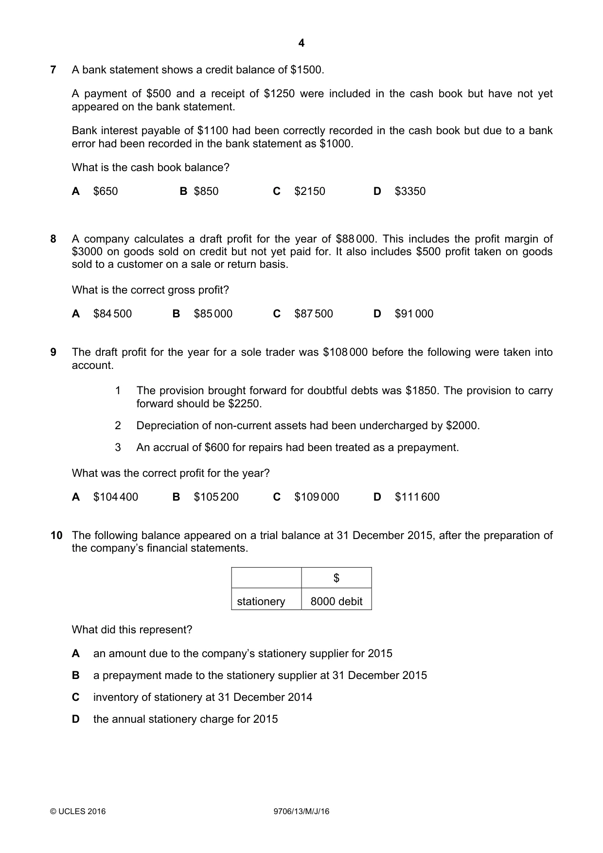 Cambridge A Level Accounting 9706 2016 May/June Paper 1 · Variant 3 question paper, page 4 of 12