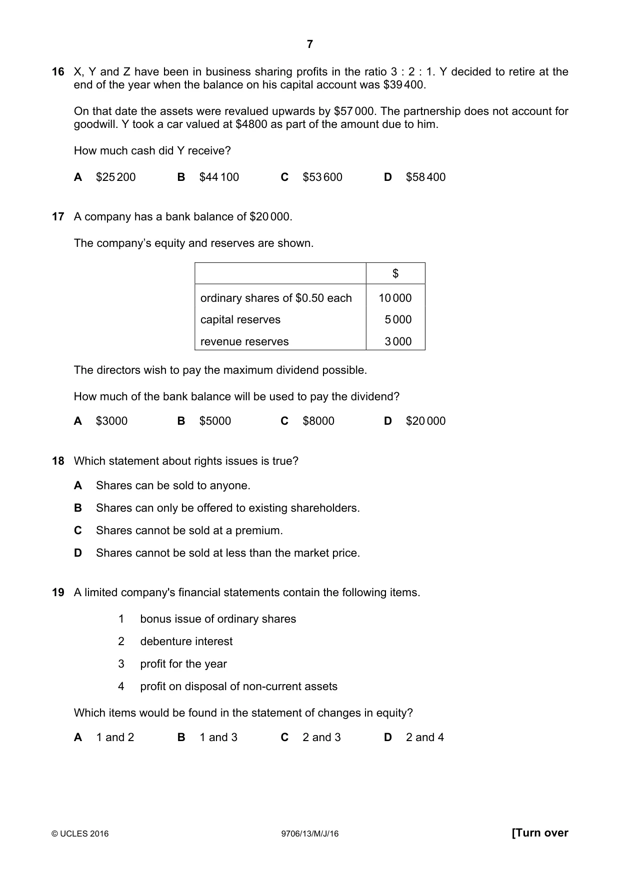 Cambridge A Level Accounting 9706 2016 May/June Paper 1 · Variant 3 question paper, page 7 of 12