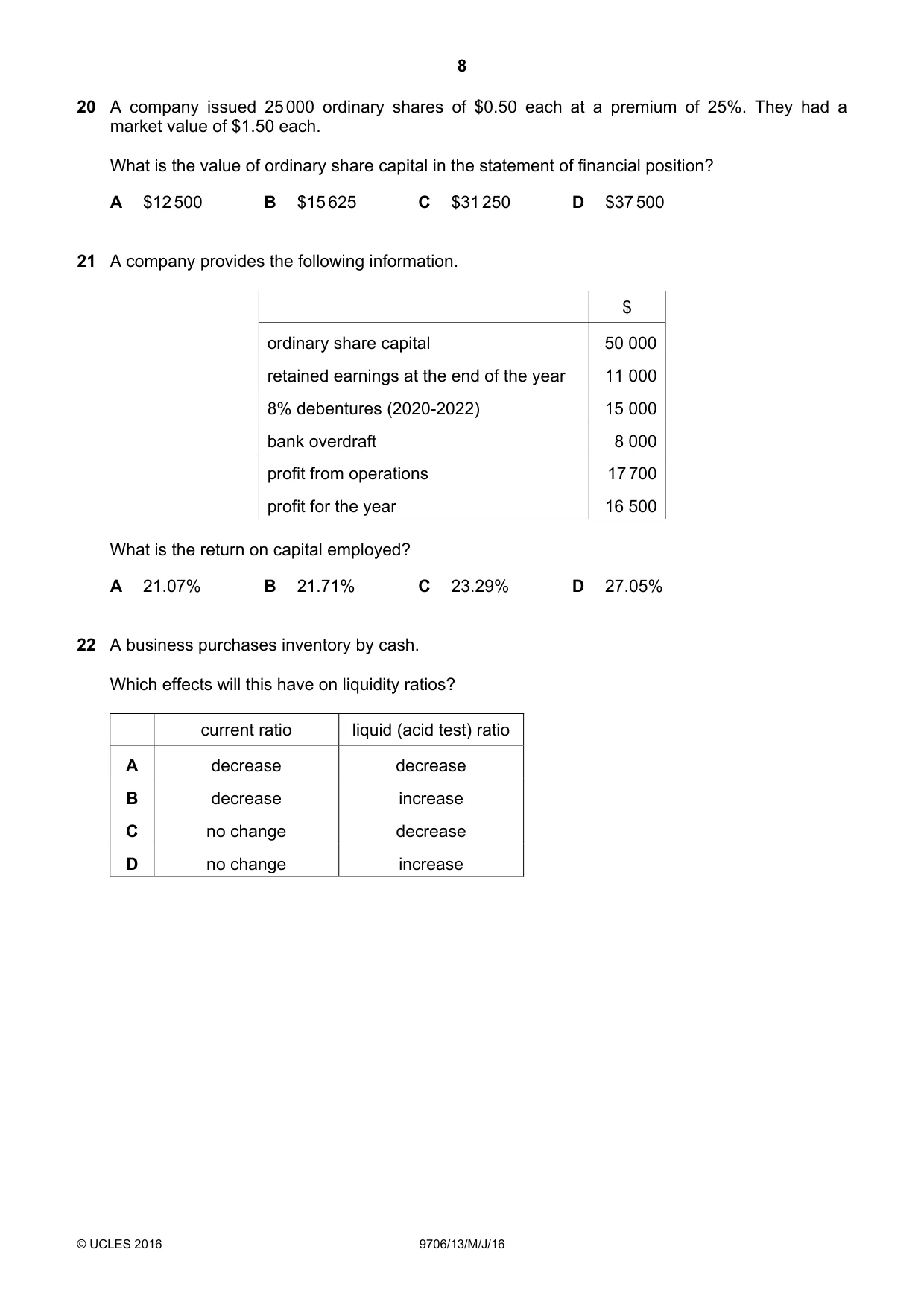 Cambridge A Level Accounting 9706 2016 May/June Paper 1 · Variant 3 question paper, page 8 of 12