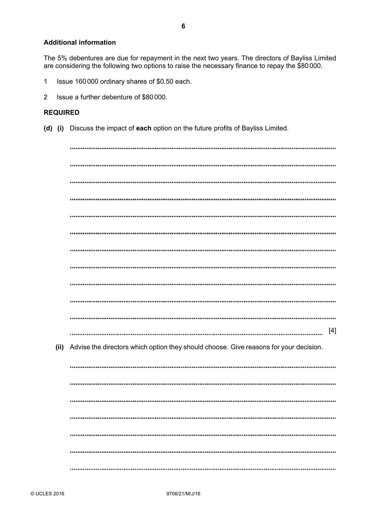 Cambridge A Level Accounting 9706 2016 May/June Paper 2 · Variant 1 question paper, page 6 of 20