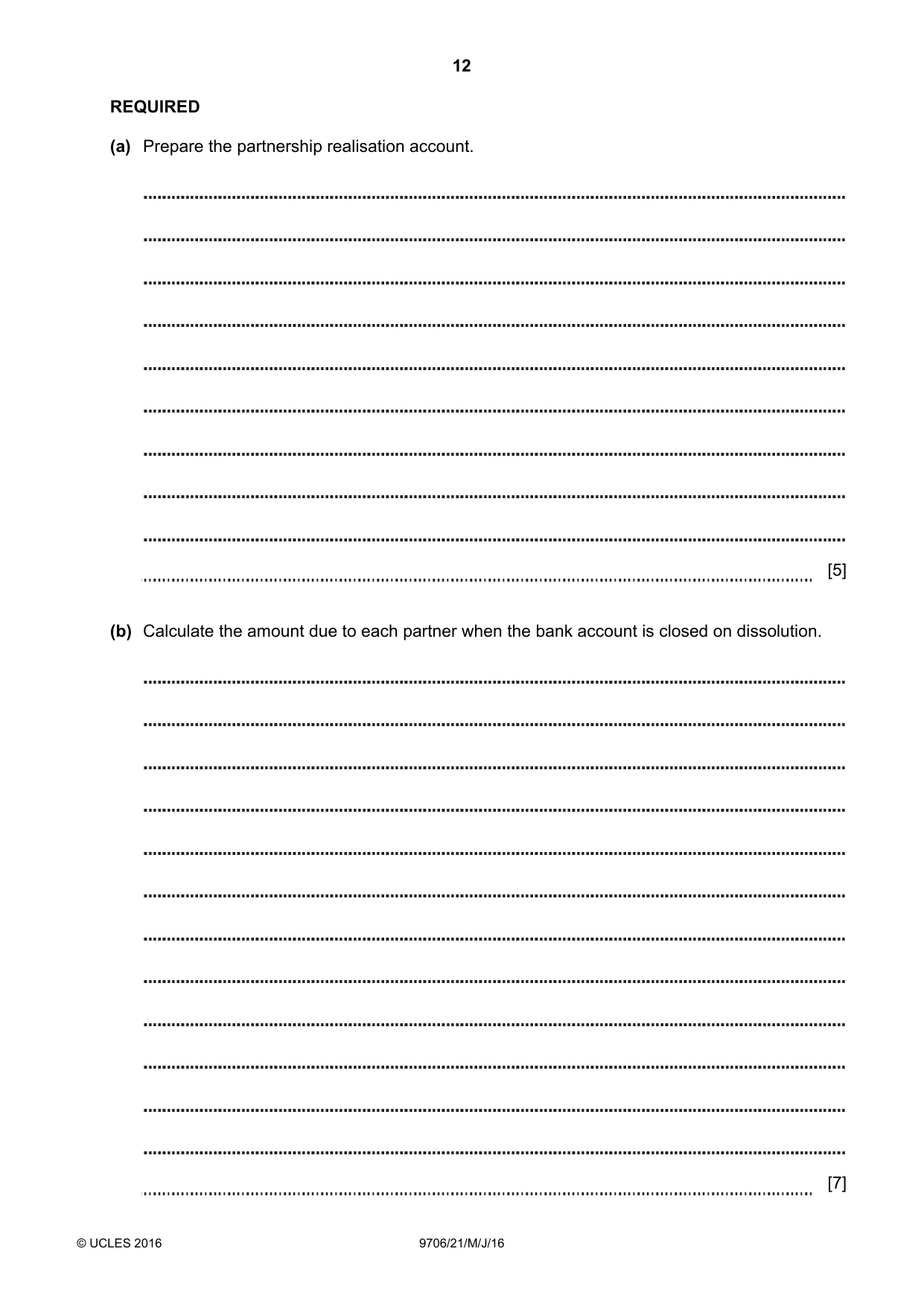 Cambridge A Level Accounting 9706 2016 May/June Paper 2 · Variant 1 question paper, page 12 of 20