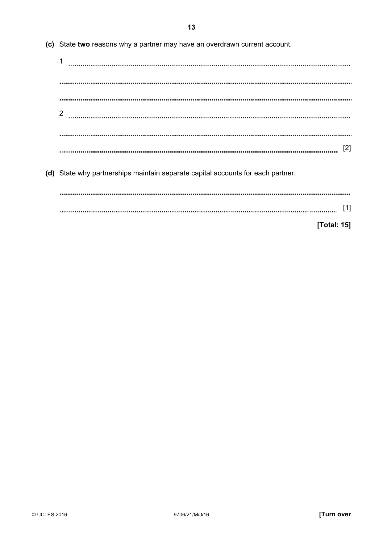 Cambridge A Level Accounting 9706 2016 May/June Paper 2 · Variant 1 question paper, page 13 of 20