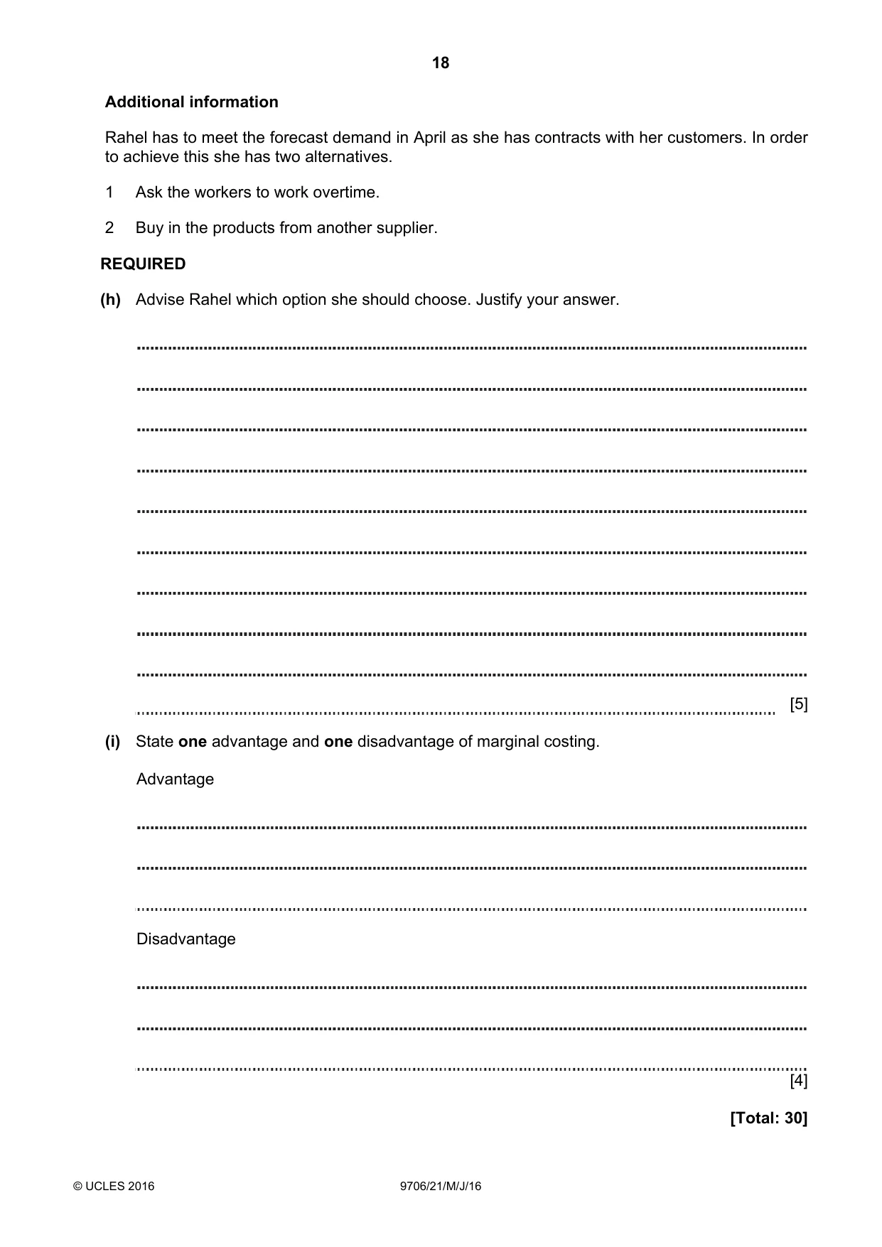 Cambridge A Level Accounting 9706 2016 May/June Paper 2 · Variant 1 question paper, page 18 of 20