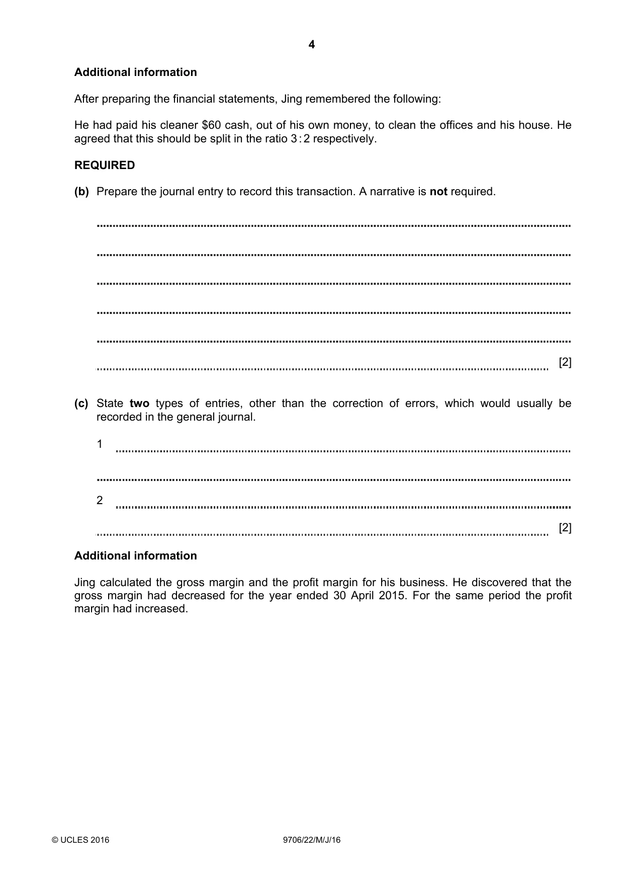 Cambridge A Level Accounting 9706 2016 May/June Paper 2 · Variant 2 question paper, page 4 of 16