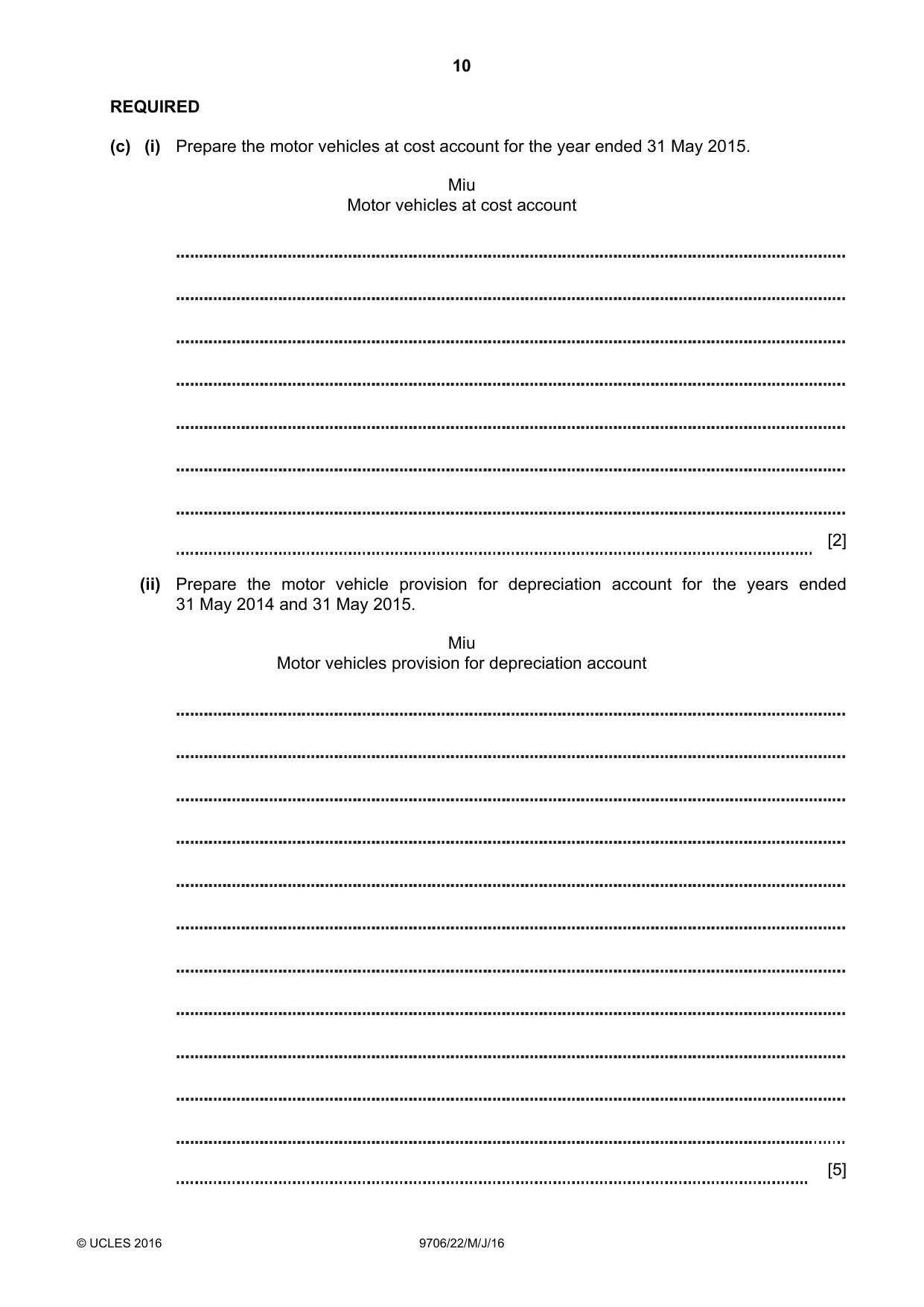 Cambridge A Level Accounting 9706 2016 May/June Paper 2 · Variant 2 question paper, page 10 of 16