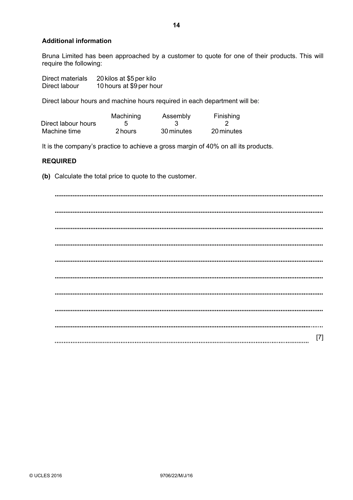 Cambridge A Level Accounting 9706 2016 May/June Paper 2 · Variant 2 question paper, page 14 of 16