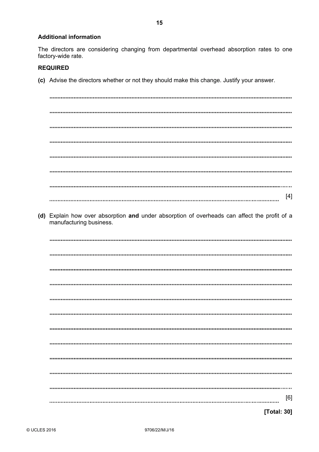 Cambridge A Level Accounting 9706 2016 May/June Paper 2 · Variant 2 question paper, page 15 of 16