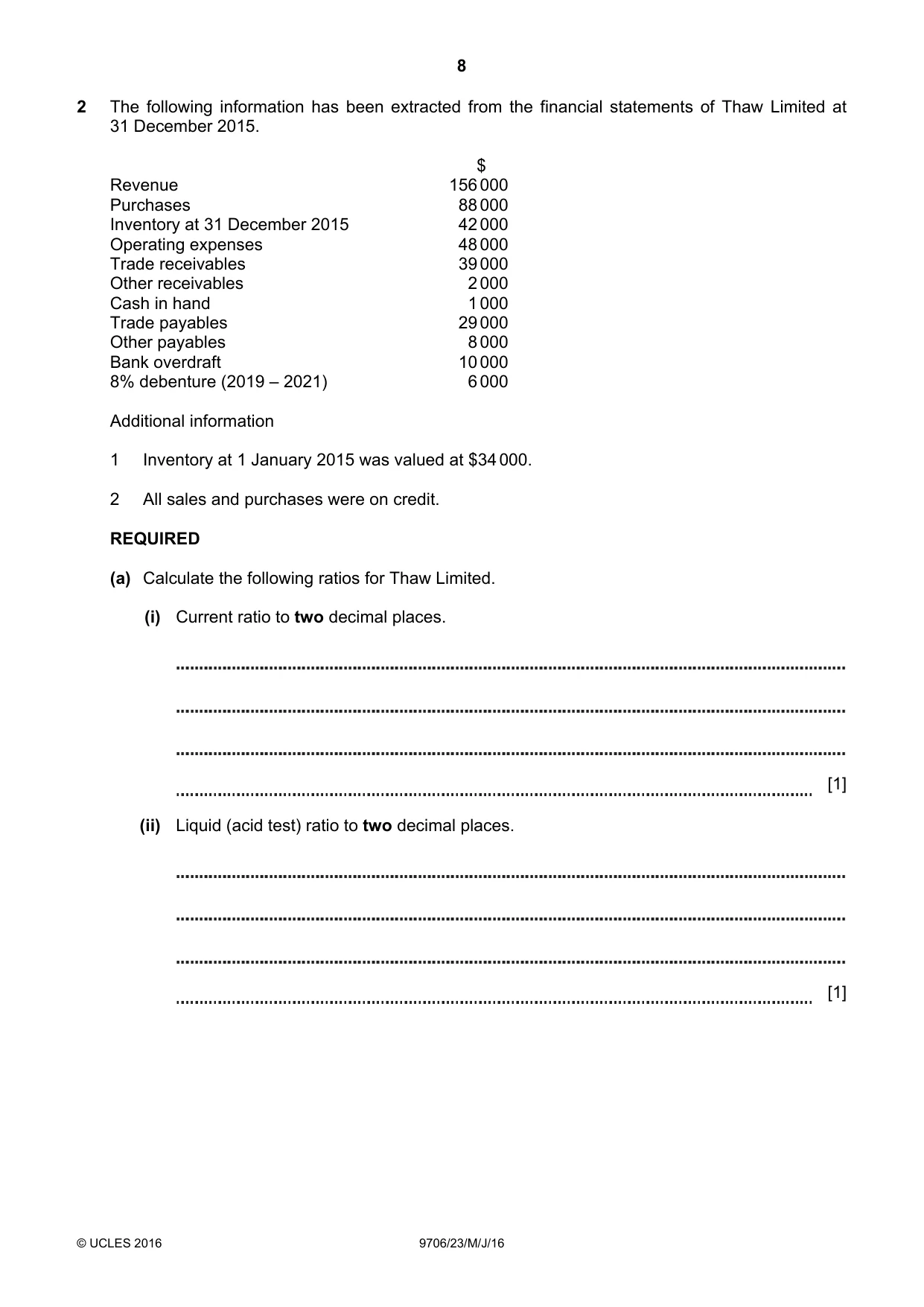 Cambridge A Level Accounting 9706 2016 May/June Paper 2 · Variant 3 question paper, page 8 of 20