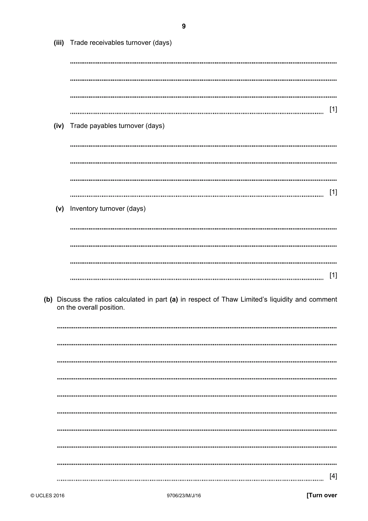 Cambridge A Level Accounting 9706 2016 May/June Paper 2 · Variant 3 question paper, page 9 of 20