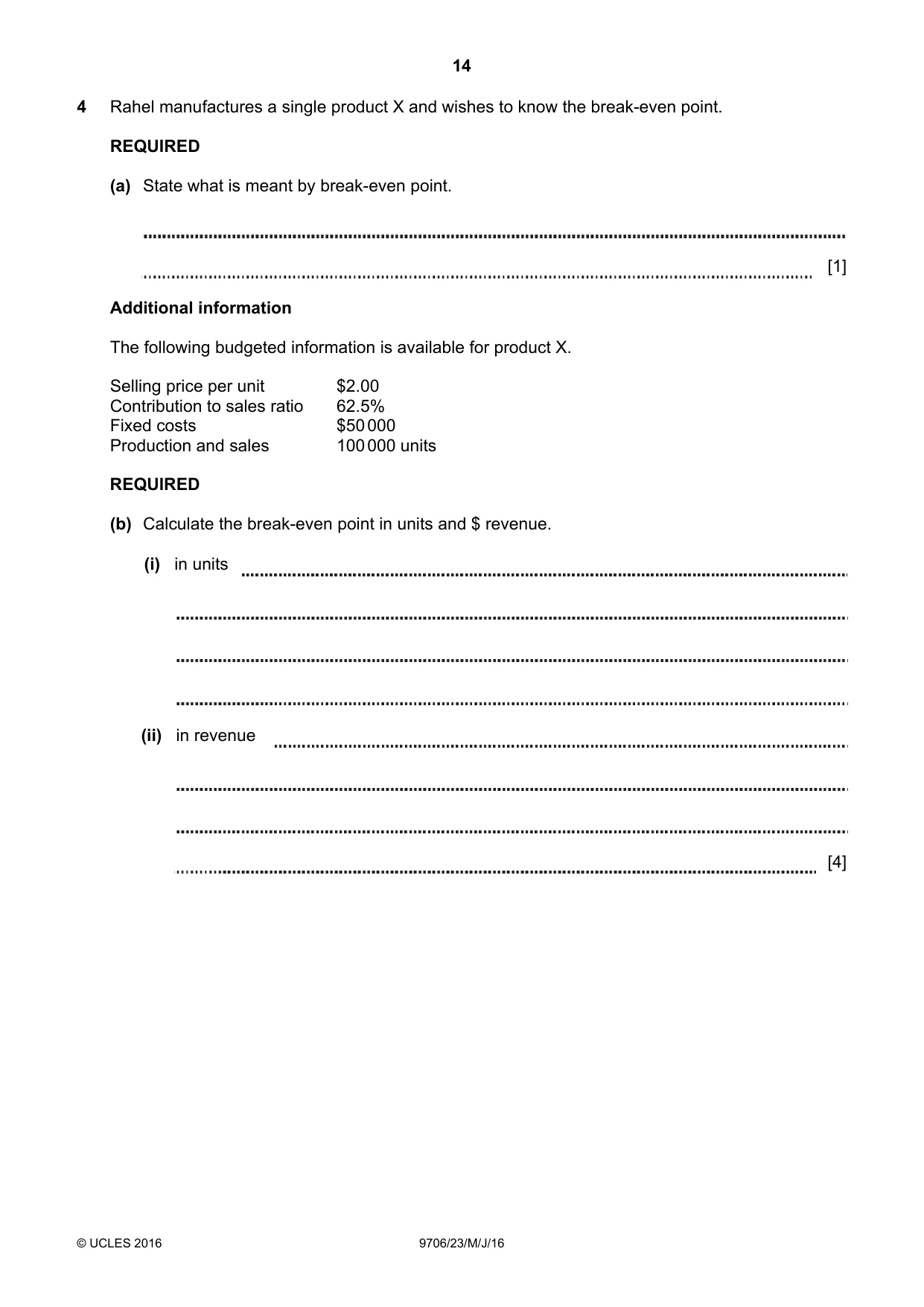 Cambridge A Level Accounting 9706 2016 May/June Paper 2 · Variant 3 question paper, page 14 of 20
