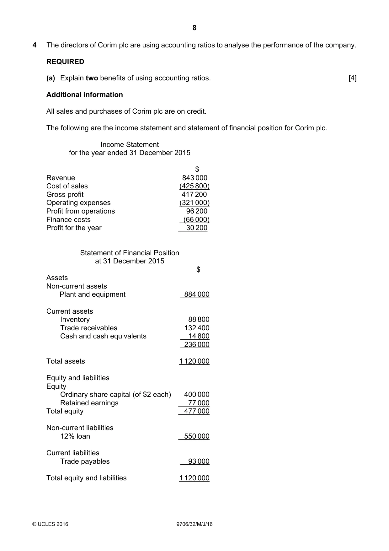 Cambridge A Level Accounting 9706 2016 May/June Paper 3 · Variant 2 question paper, page 8 of 12
