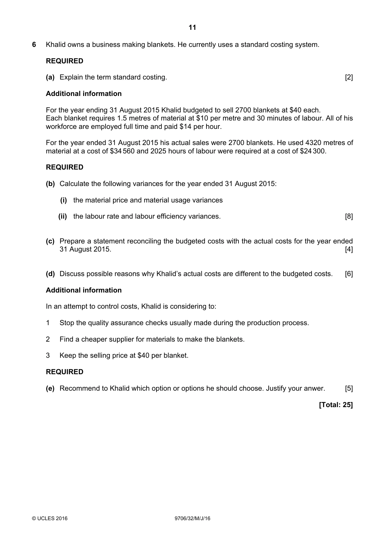Cambridge A Level Accounting 9706 2016 May/June Paper 3 · Variant 2 question paper, page 11 of 12