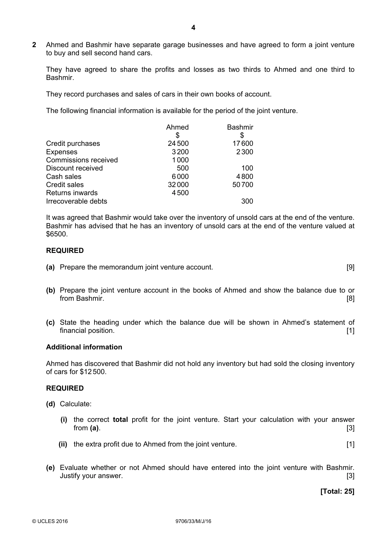 Cambridge A Level Accounting 9706 2016 May/June Paper 3 · Variant 3 question paper, page 4 of 12