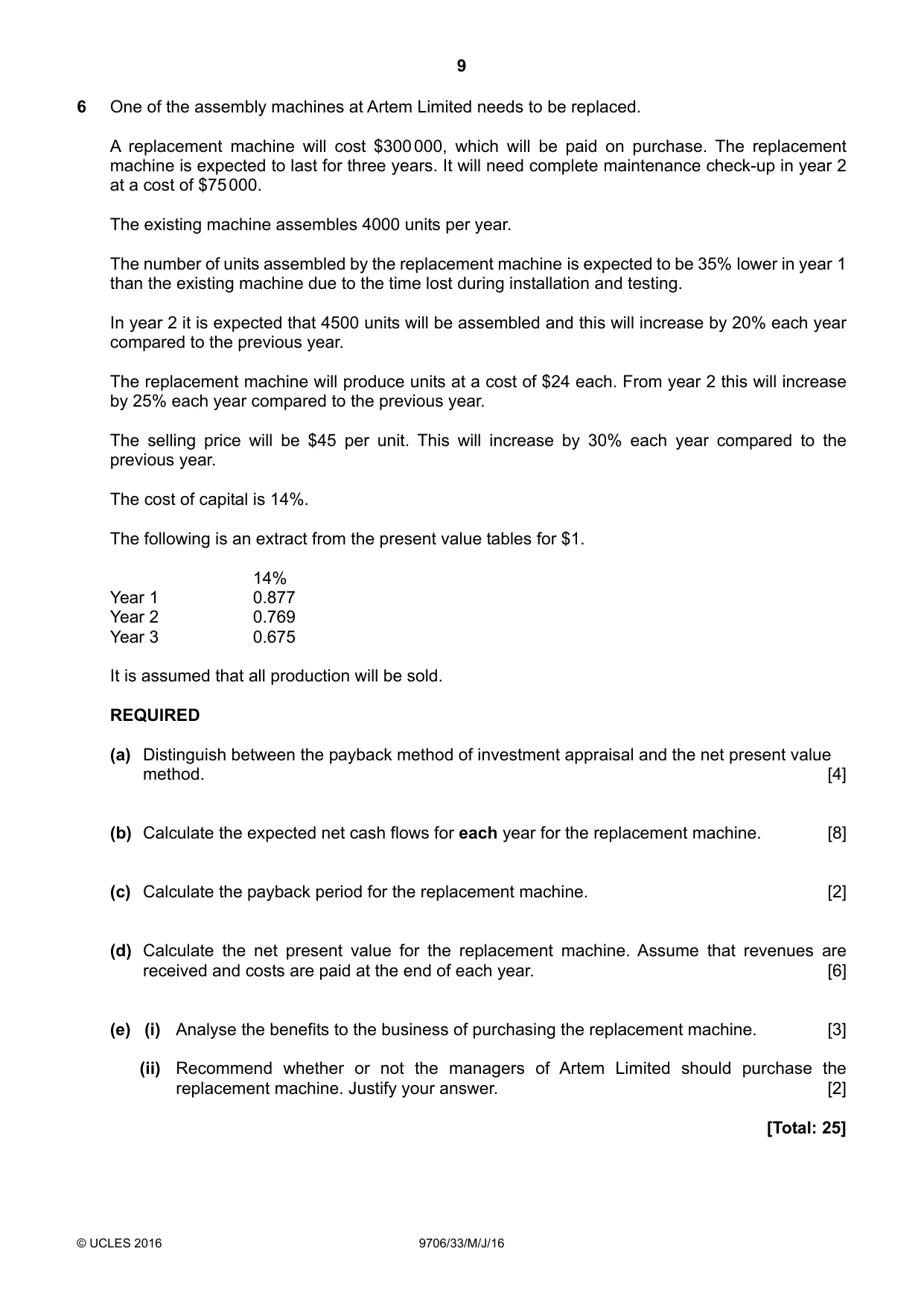 Cambridge A Level Accounting 9706 2016 May/June Paper 3 · Variant 3 question paper, page 9 of 12