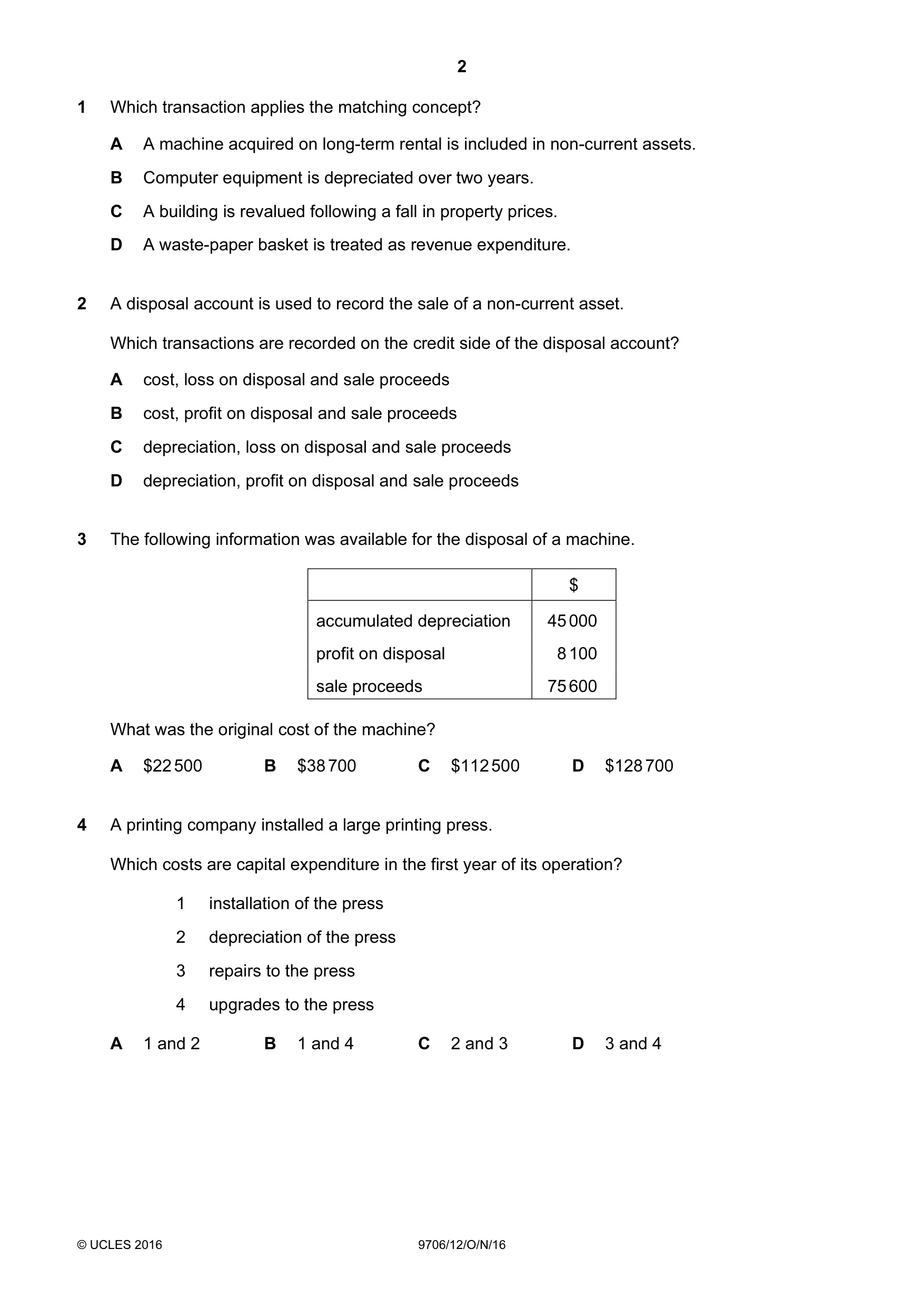 Cambridge A Level Accounting 9706 2016 Oct/Nov Paper 1 · Variant 2 question paper, page 2 of 12