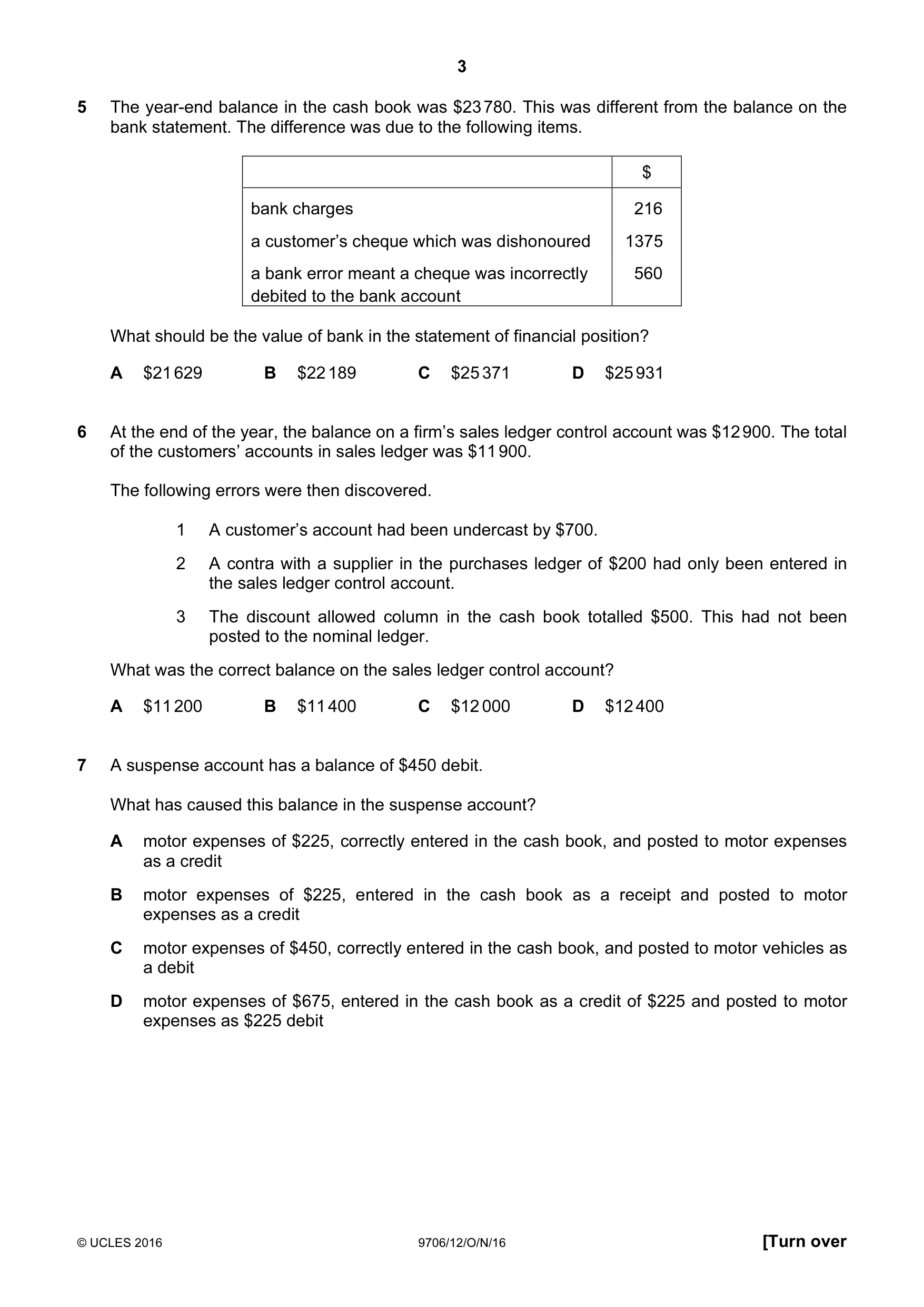 Cambridge A Level Accounting 9706 2016 Oct/Nov Paper 1 · Variant 2 question paper, page 3 of 12