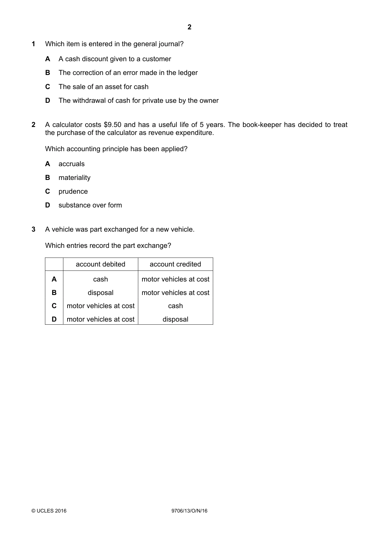 Cambridge A Level Accounting 9706 2016 Oct/Nov Paper 1 · Variant 3 question paper, page 2 of 12