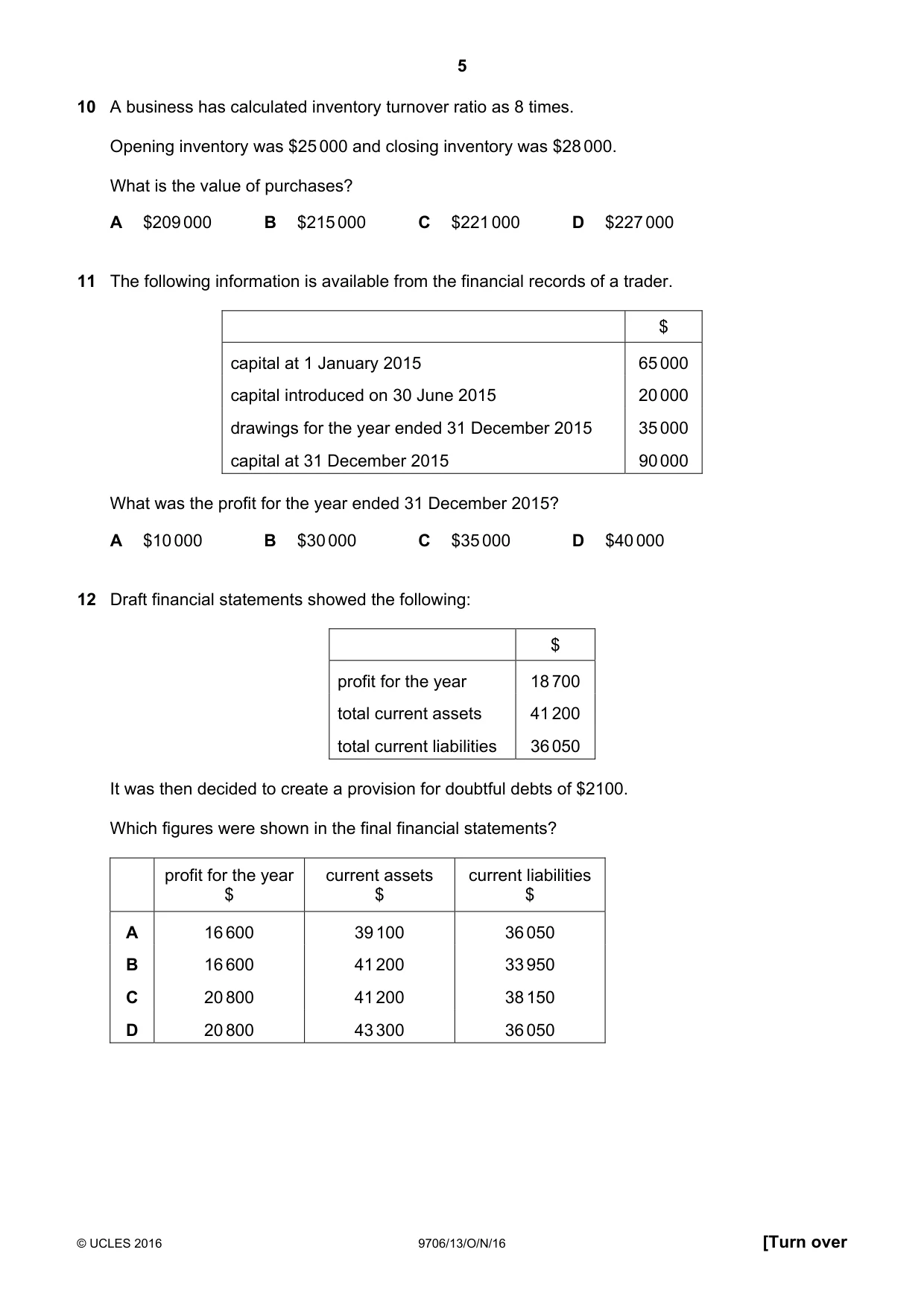 Cambridge A Level Accounting 9706 2016 Oct/Nov Paper 1 · Variant 3 question paper, page 5 of 12