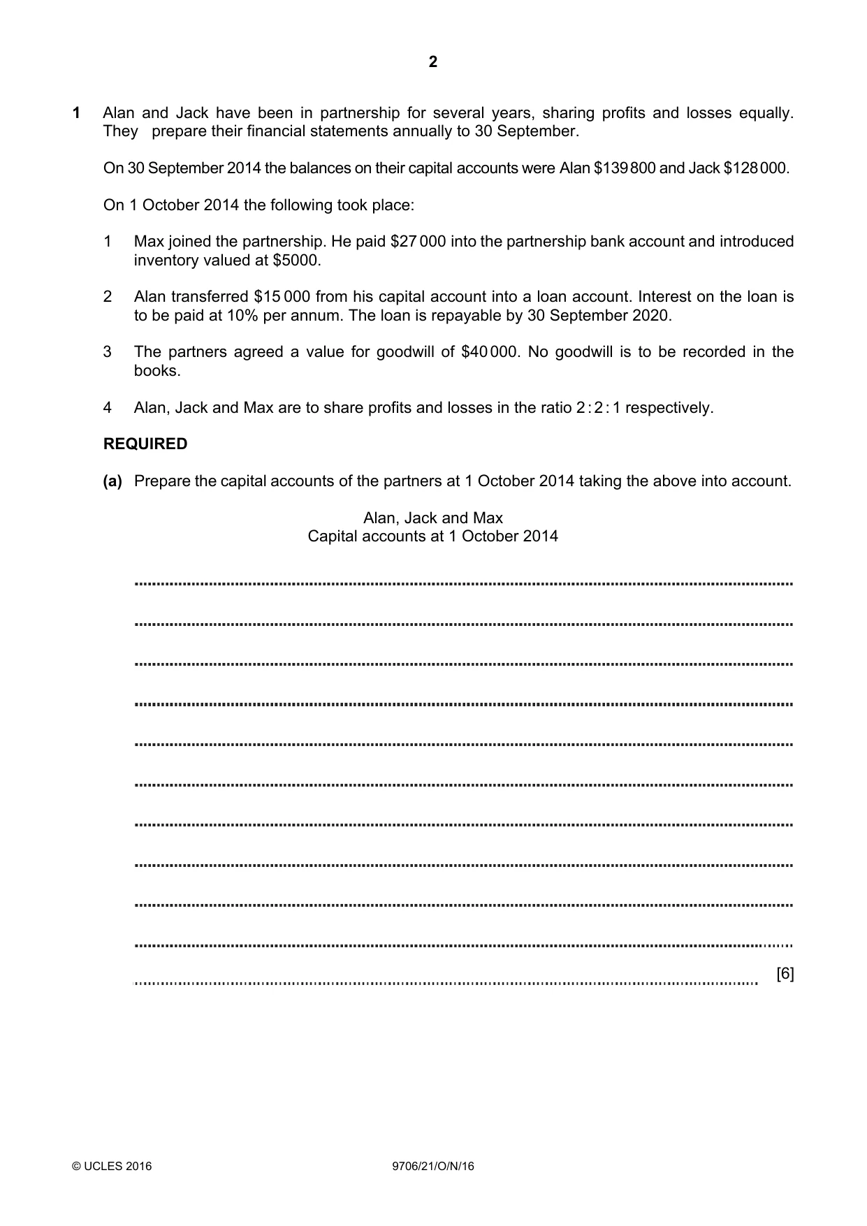 Cambridge A Level Accounting 9706 2016 Oct/Nov Paper 2 · Variant 1 question paper, page 2 of 16