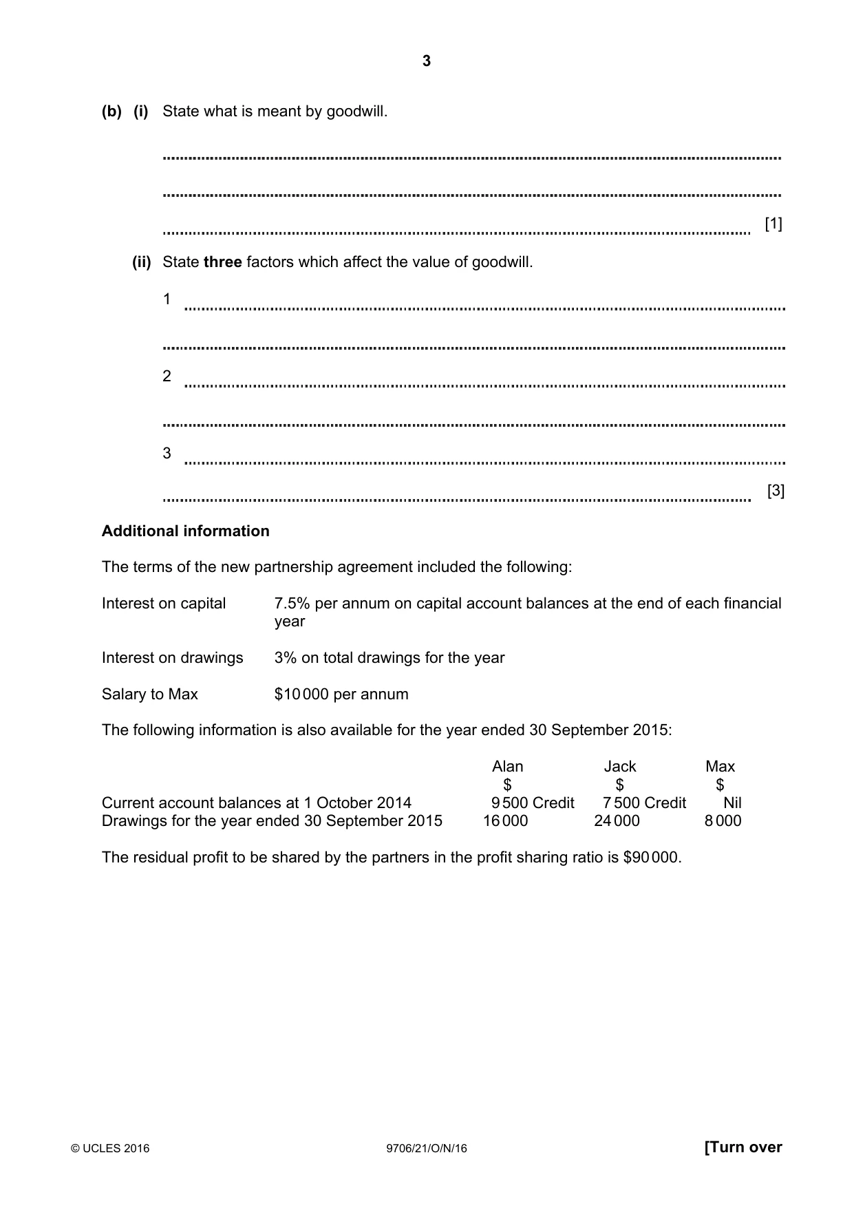 Cambridge A Level Accounting 9706 2016 Oct/Nov Paper 2 · Variant 1 question paper, page 3 of 16
